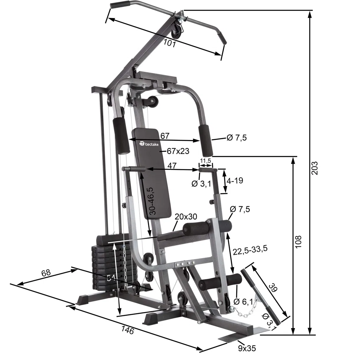 tectake® Station de Musculation, Cage de Musculation, Barre de Tractions, Home-Trainer, Module Papillon, Dispositif d’Extension de Jambe, Appareil musculation, Barre musculation, Sport Maison, Fitness
