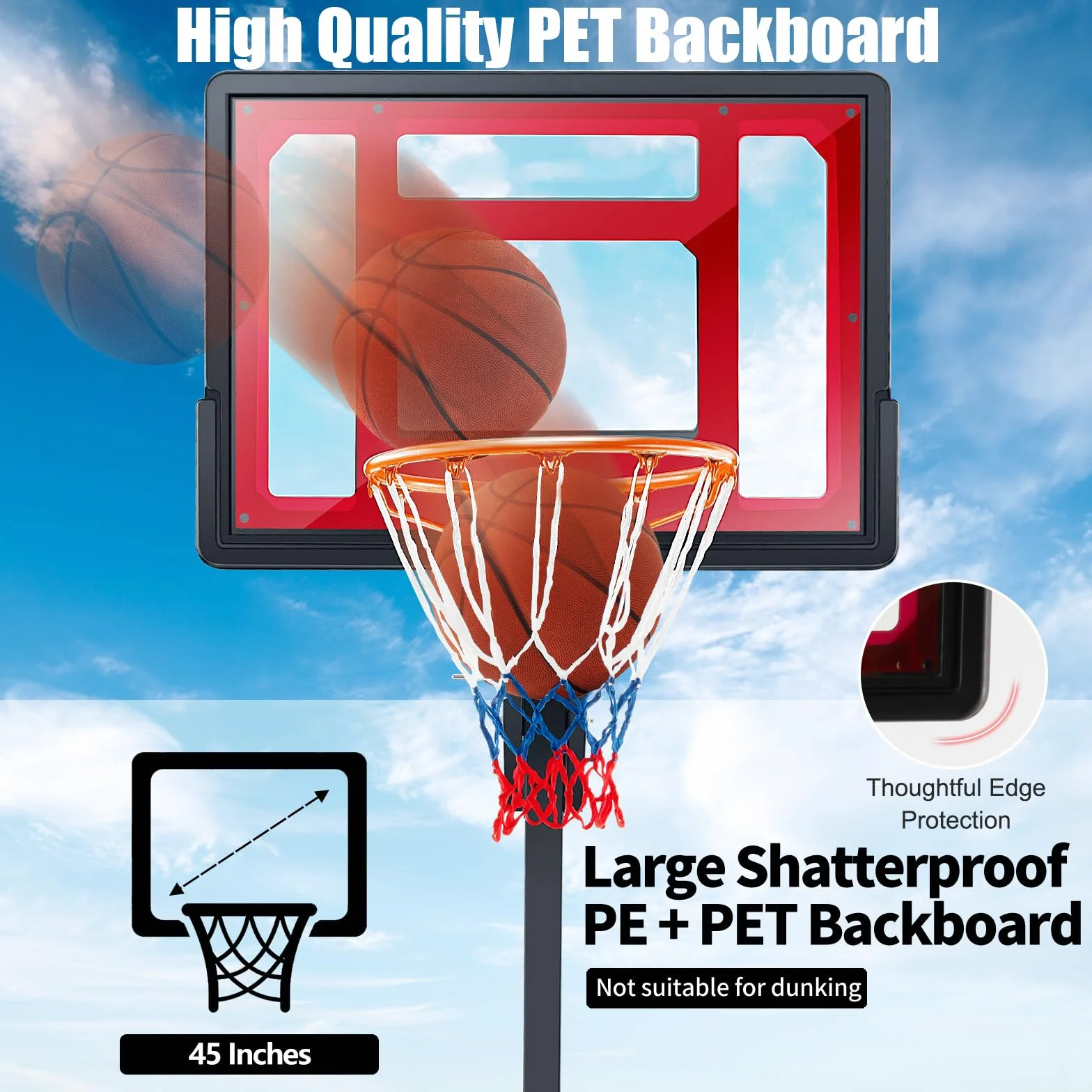 KOMFOTTEU Panier de Basket-Ball en PE et PVC pour l'Extérieur, 10 Niveaux de Hauteur réglables 155-310 cm, Support de Basket-Ball Portable Mobile, Base de Basket-Ball, pour Enfants et Adultes