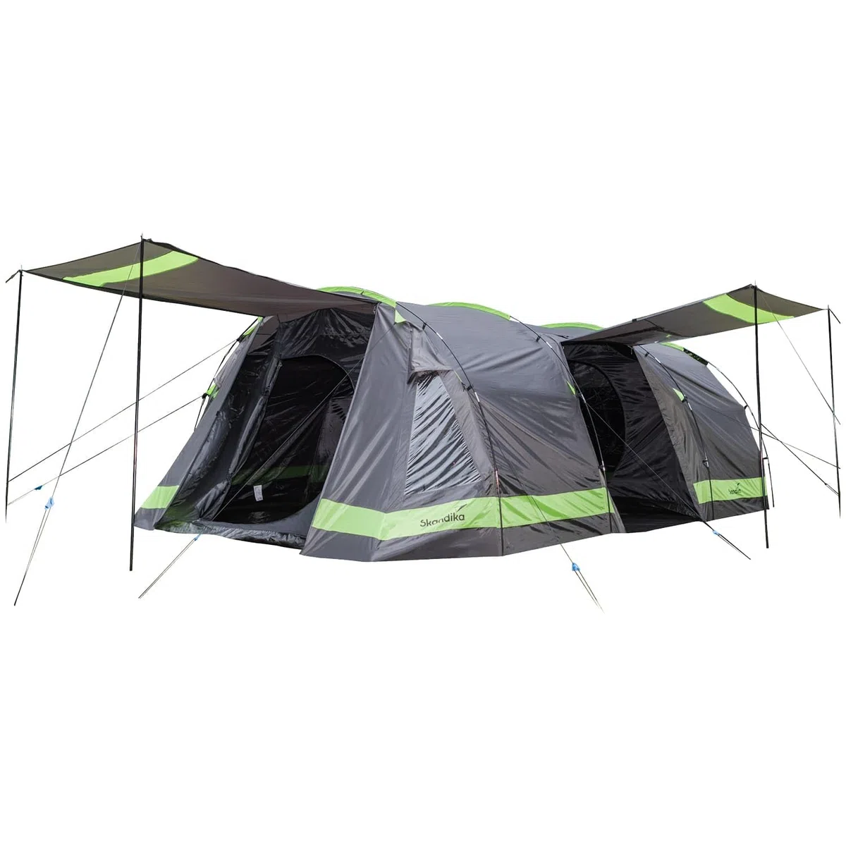Skandika Kambo Tente Tunnel pour 6 Personnes | Cabine Sombre avec revêtement argenté, Colonne d'eau de 3000 mm, 3 entrées, Marquise, avancée, avec Tapis de Sol | Tente de Camping