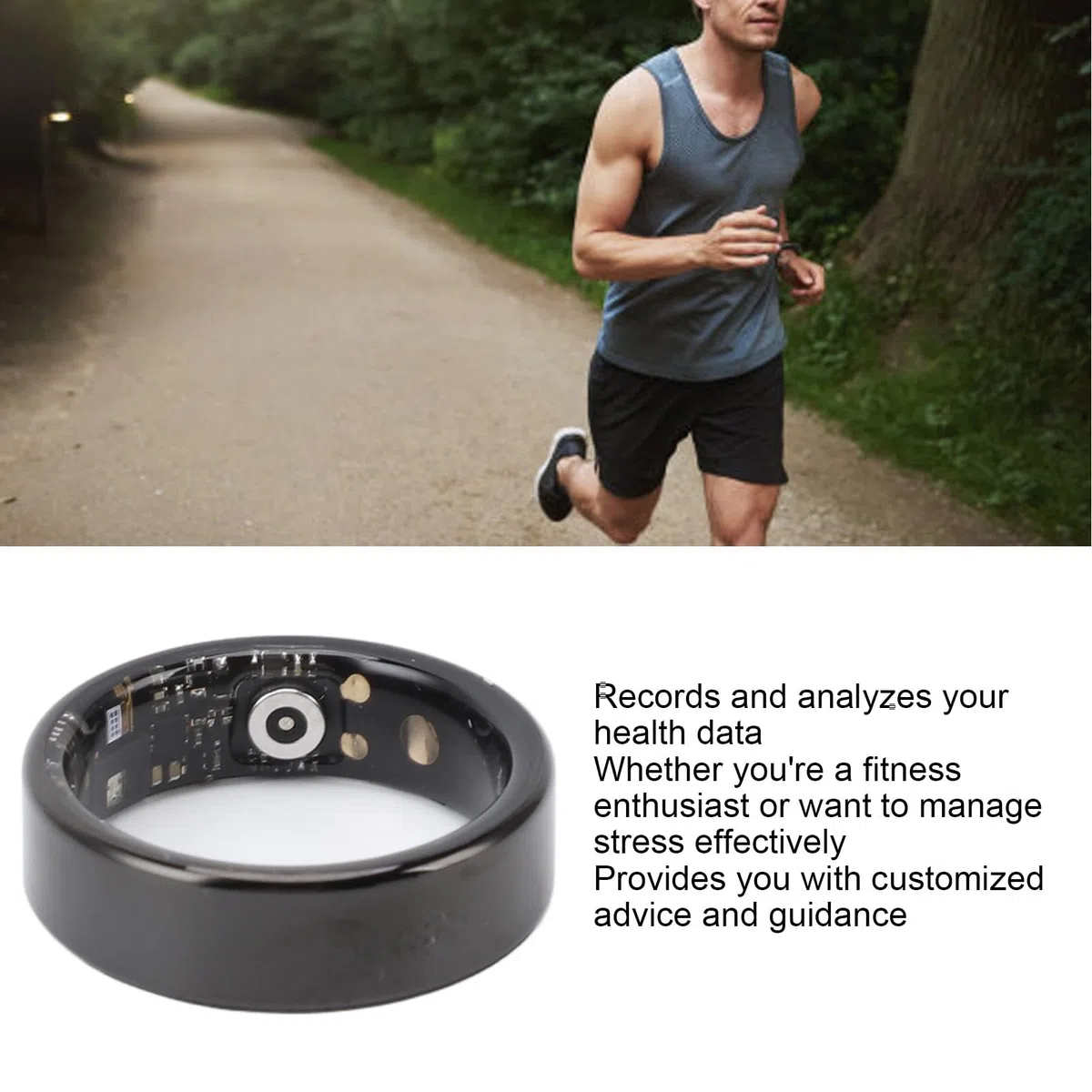 Smart Ring Health Tracker, Suivi du Sommeil, Anneaux de santé Portables, Anneaux de Suivi de la Condition Physique, avec Plusieurs Modes, Noir (Taille 13)