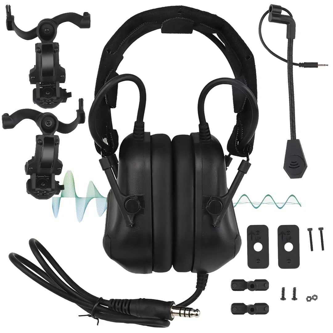 Casque tactique filaire avec protection auditive pour tir, chasse, réduction du bruit, commerces, annulation électronique (noir)