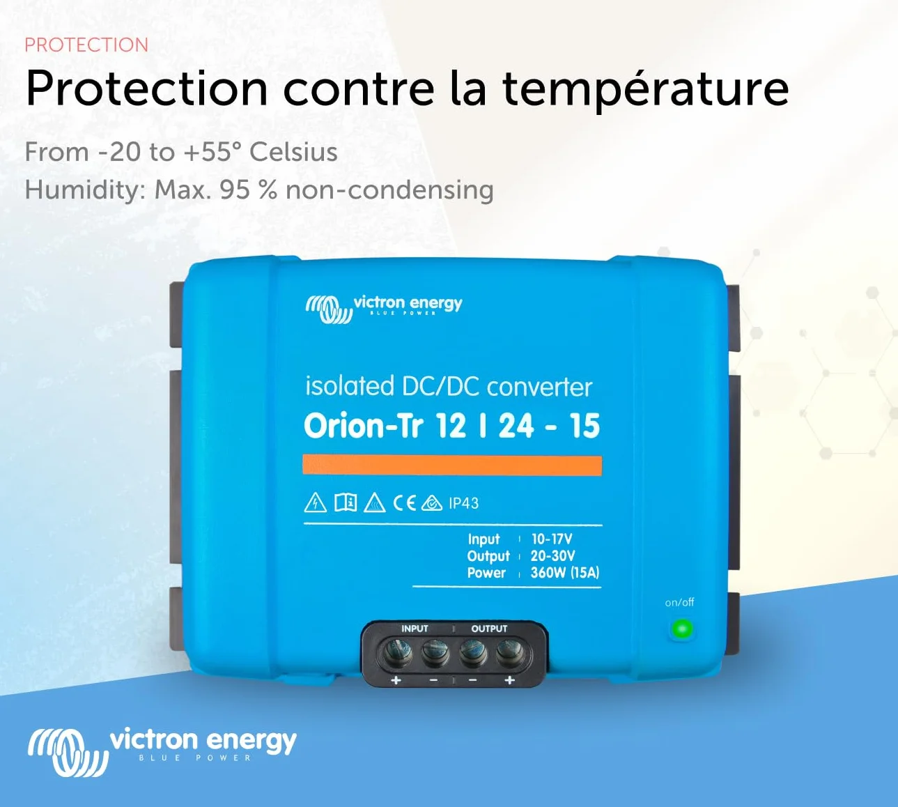 Victron Energy Orion TR IP43 12/24 V 15 A 360 W Convertisseur CC-CC, Isolé