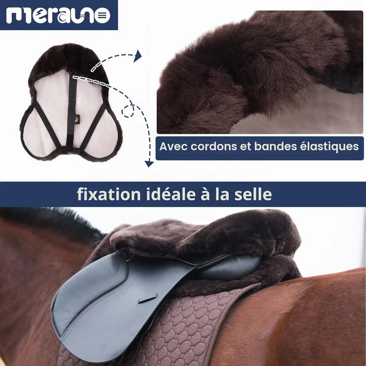 Housse de selle en laine d'agneau, en laine d'agneau mérinos pour un confort d'assise optimal, avec une bande Velcro réglable. Compatible avec toutes les selles anglaises. Couleur : naturel,