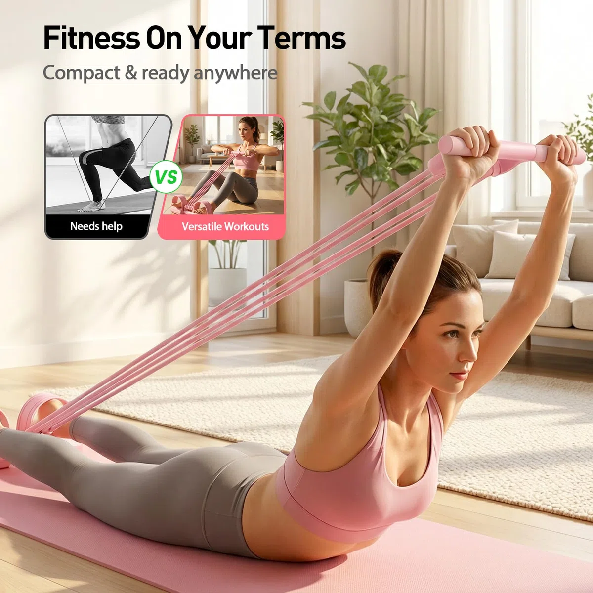 Élastique Musculation 8 Tubes avec Pédale, 2026 Pedal Resistance Bands with Handles, Bande de Résistance Multifonction 3 en 1 pour Pédales pour Abdominaux, Bras, Jambes, Minceur Yoga Sport