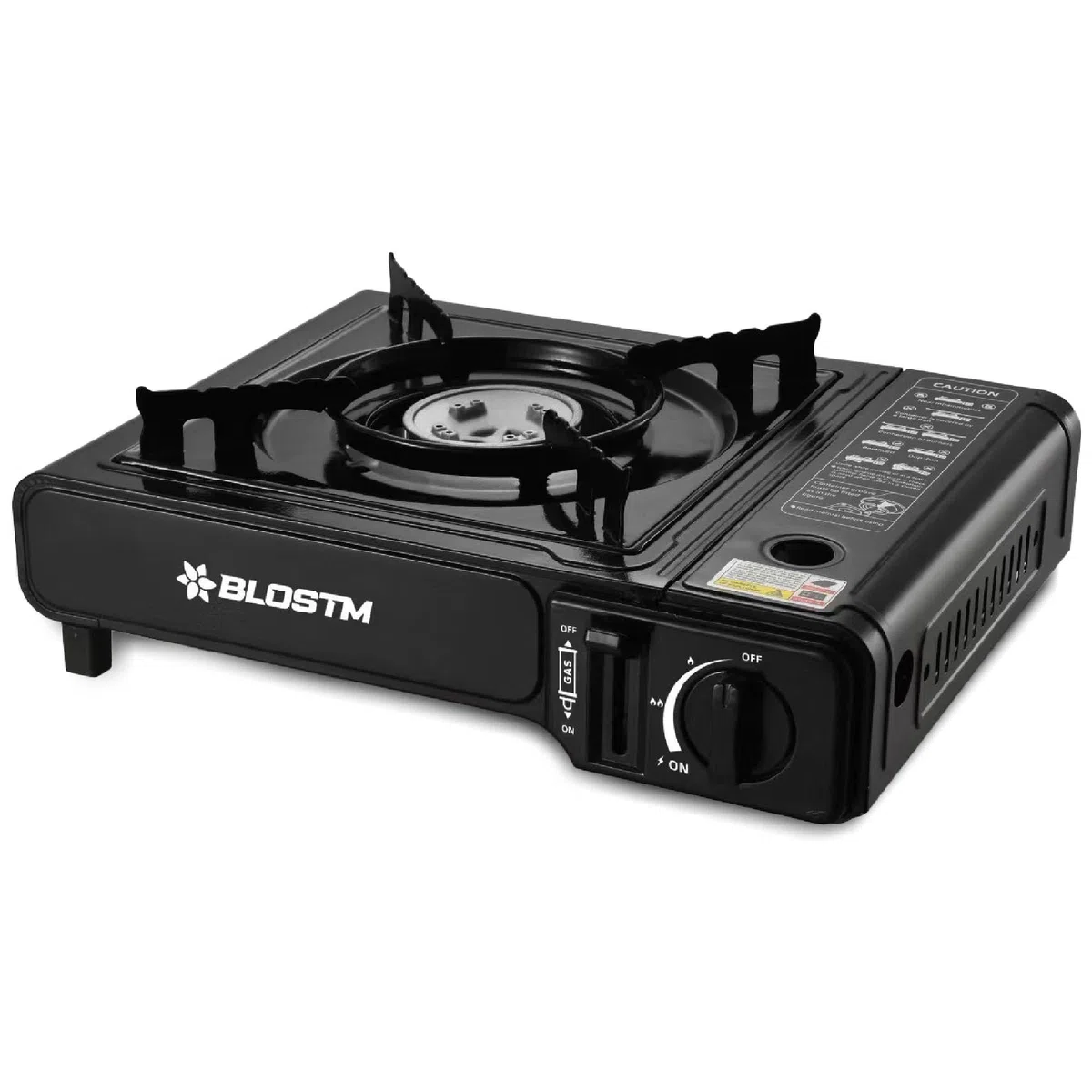 BLOSTM Réchaud à gaz portable de camping – Réchaud de camping à brûleur unique avec système d'allumage automatique, contrôle de la température, utilisation avec butane ou GPL, petite plaque de cuisson