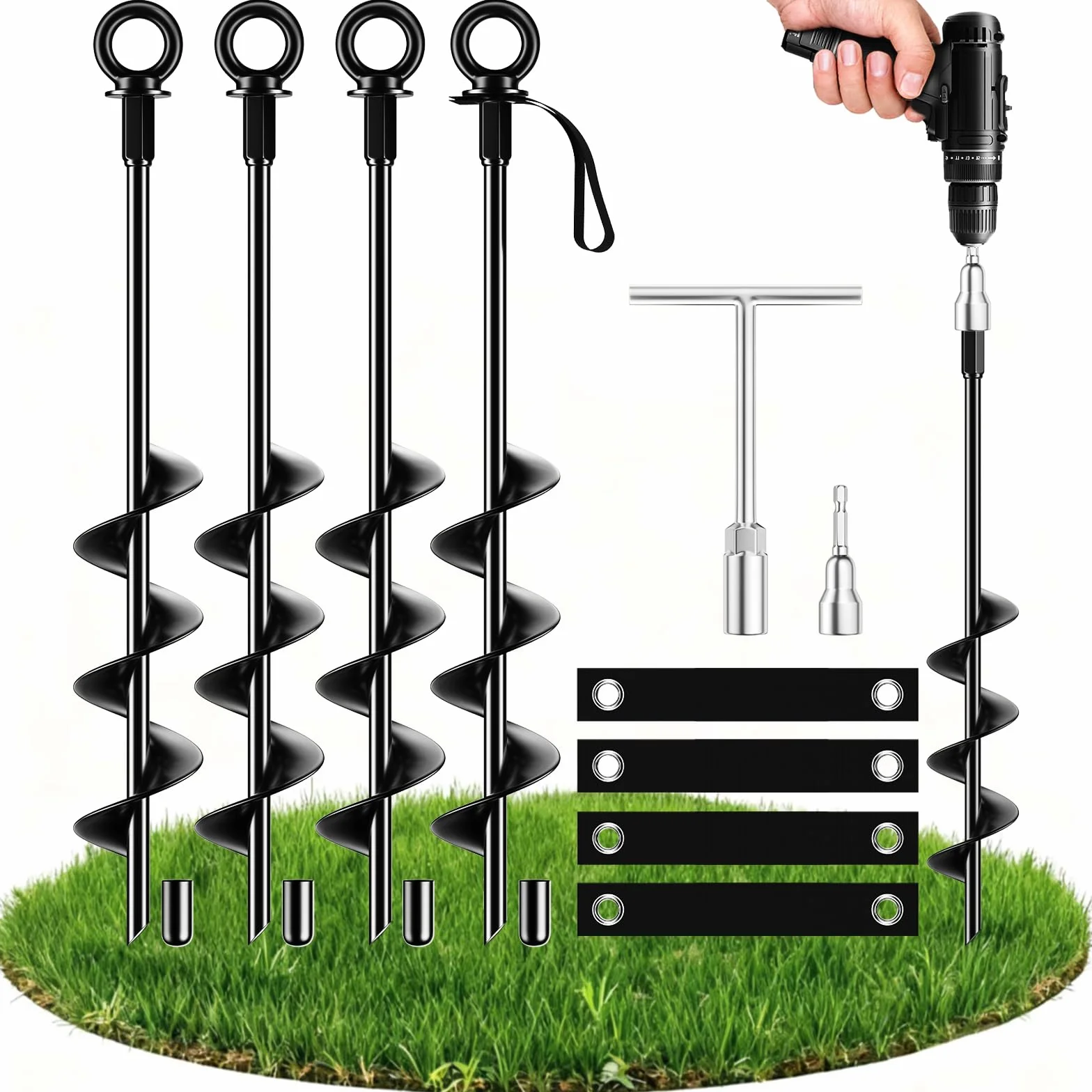 Ancrage au sol en acier 45,7 cm Heavy Duty pour tente, trampoline, camping, résistant au vent