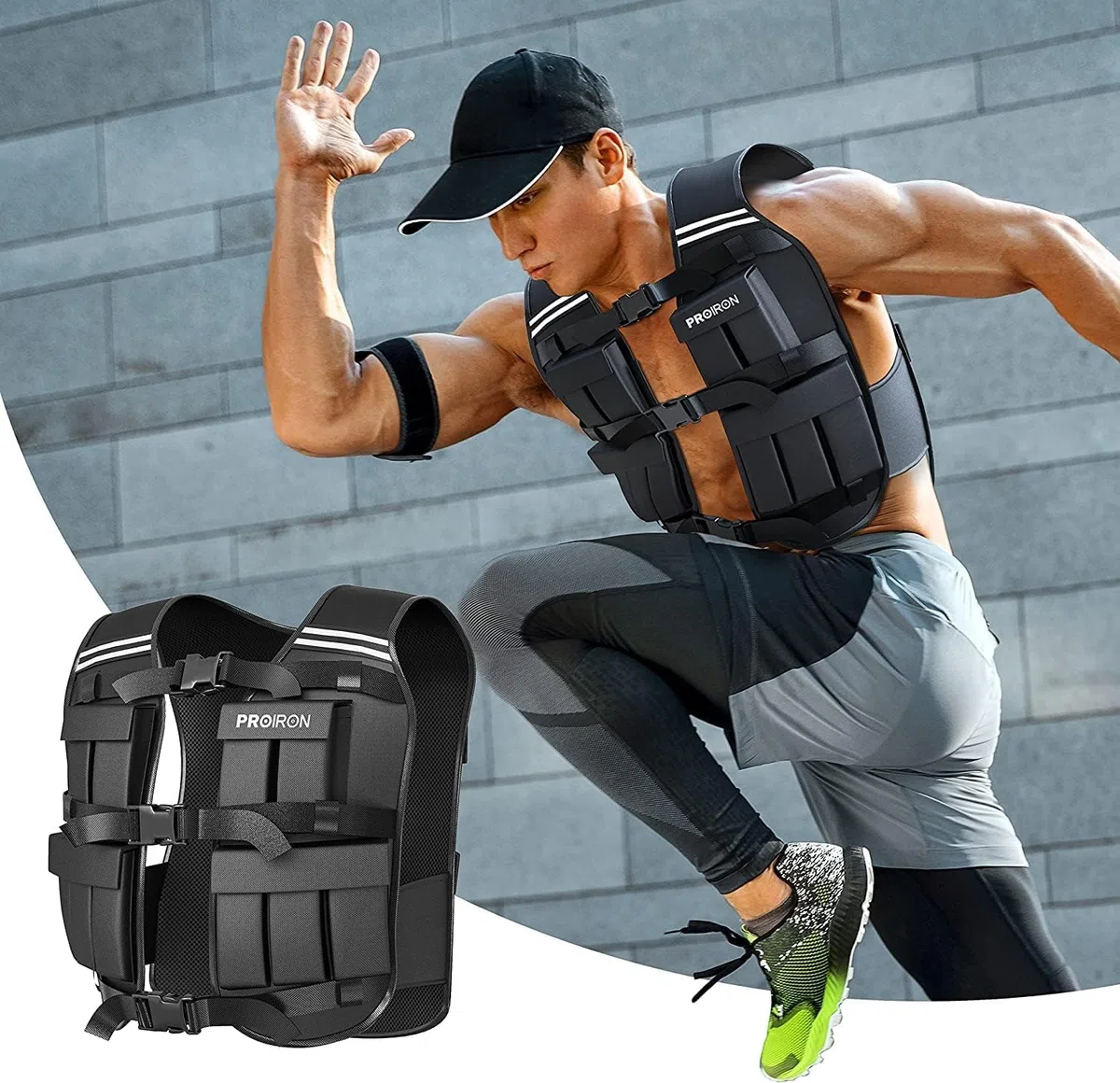 PROIRON Gilet Lesté Réglable 10kg/20kg, 20 Packs de Poids, Veste de Poids Homme Femme avec Bande Réfléchissante pour Course à Pied Musculation Entraînement Force Endurance Exercice Cardio, Noir