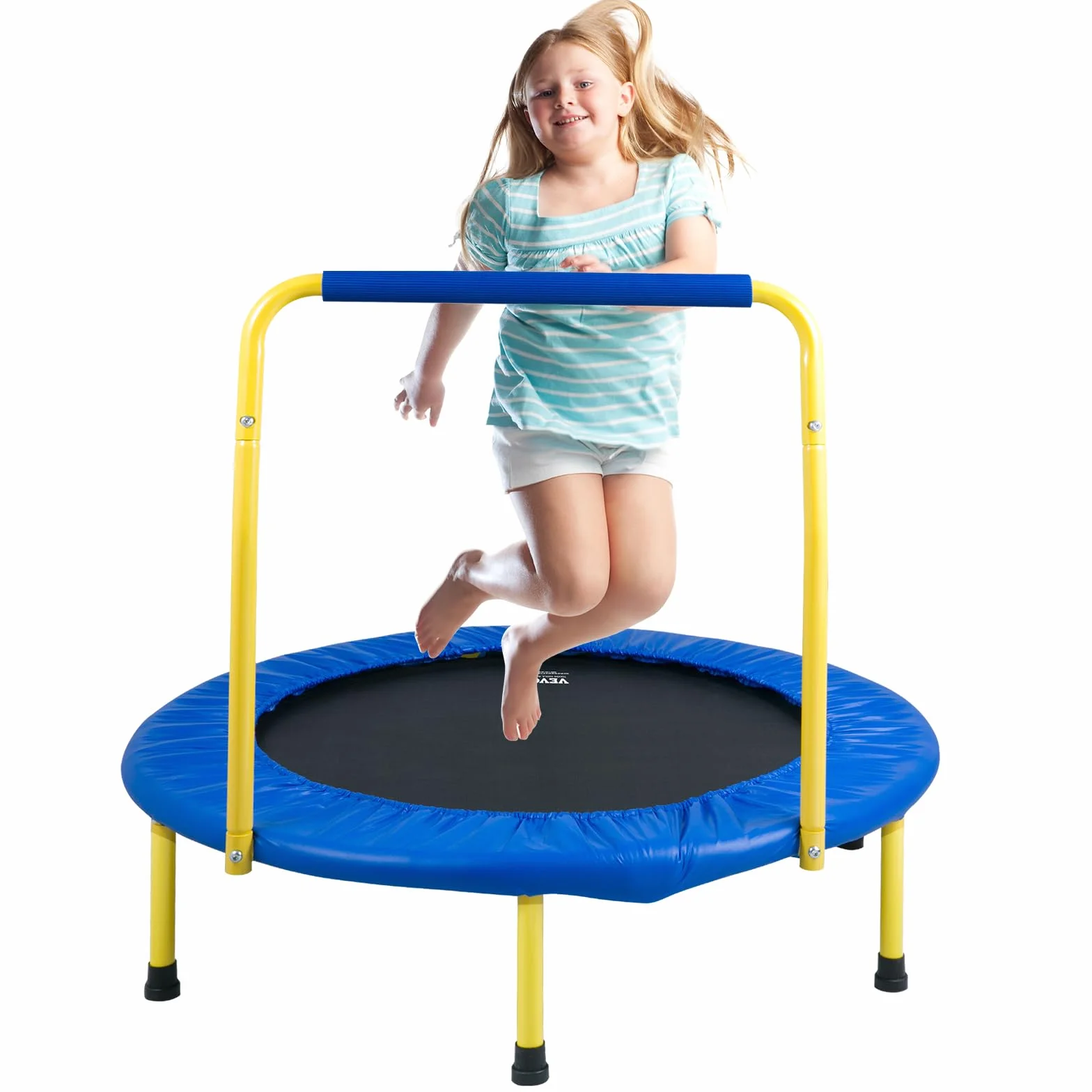 VEVOR Trampoline pour Enfants 92 cm Mini Trampoline Extérieur Intérieur Pliable pour Tout-Petits avec Poignée Mousse Trampoline Récréatif Exercices Cadeau d'anniversaire pour Enfants de 3 Ans et Plus