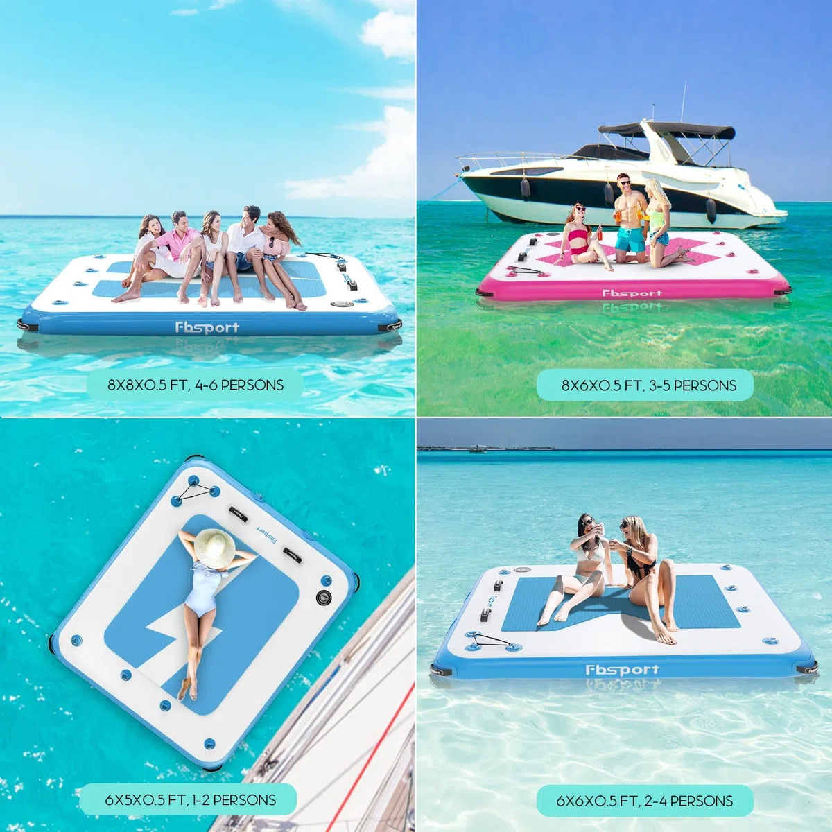 FBSPORT Plateforme Gonflable Flottante - Tapis d’Eau pour Plusieurs Personnes, Île Flottante avec Surface Antidérapante et Sac de Transport, Plateforme de Bain pour Mer, Piscine et Lac