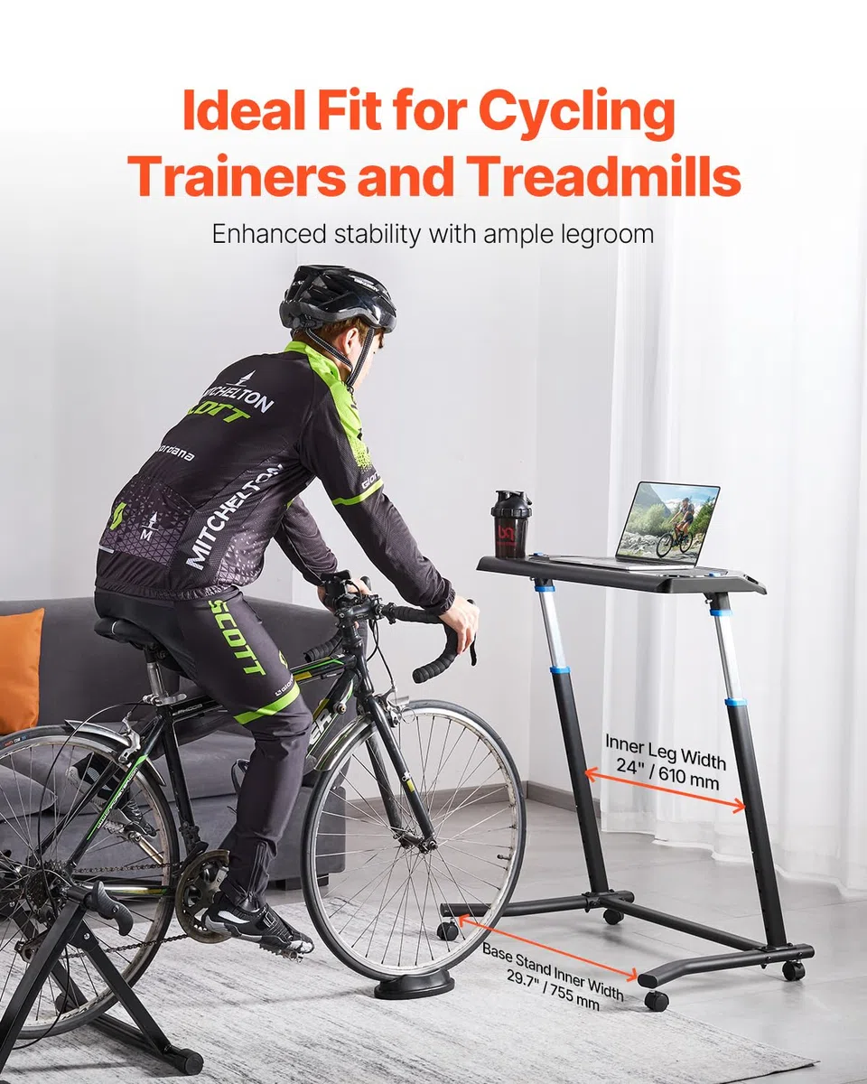 VEVOR Bureau de vélo d'entraînement Mobile, Table de vélo pour entraînement Pliable avec Roues verrouillables, Bureau de Fitness antidérapant à Plusieurs Fentes avec Guidon, pour Exercices à Domicile