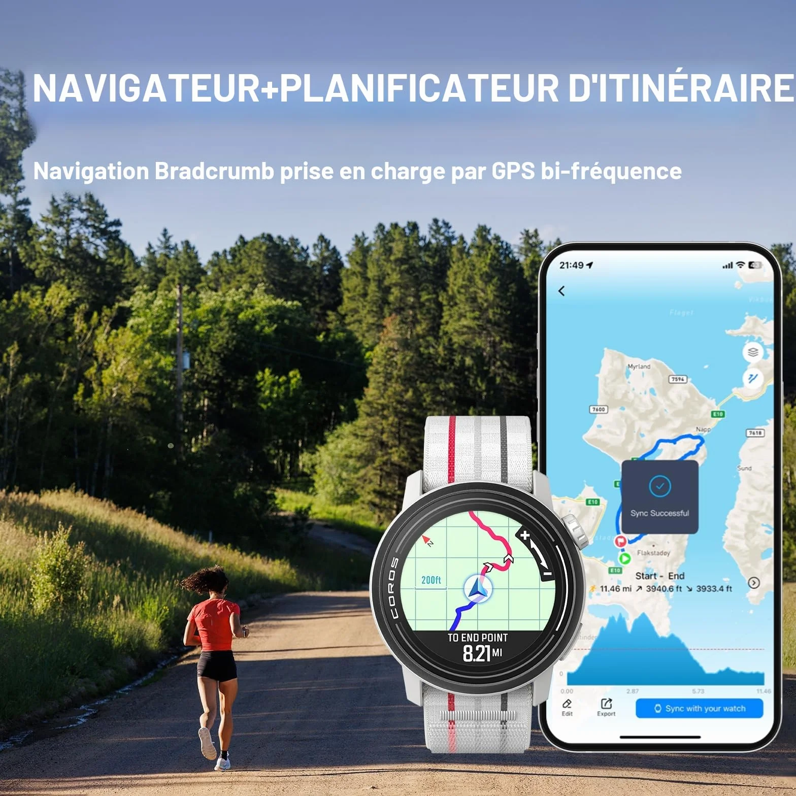 COROS Pace 3 Montre GPS de sport légère, 17 Jours d'autonomie, Double fréquence, Fréquence Cardiaque, Navigation, Course à Pied (Nylon Encre)