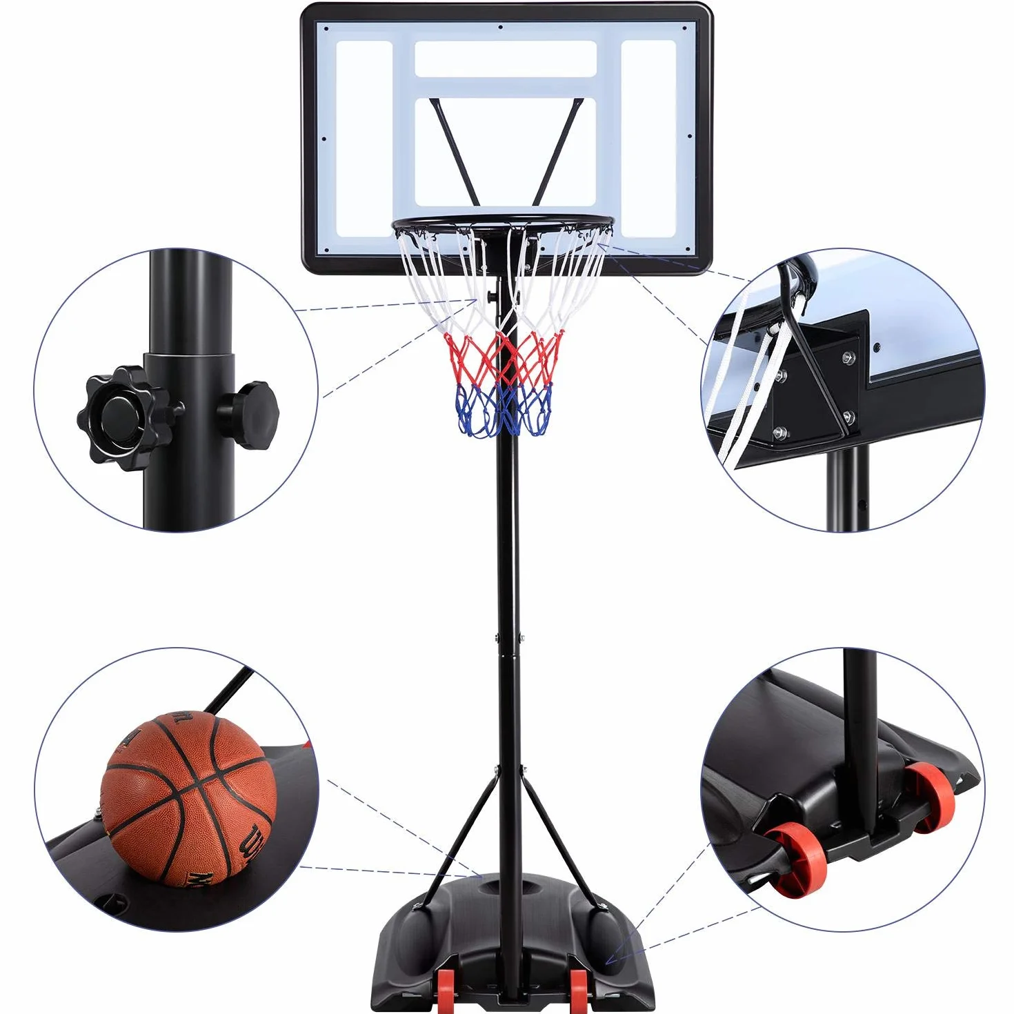 Yaheetech Panier de Basket sur Pied Exterieur Hauteur Réglable 219-279 cm Deux Roues avec Poteau Panneau Panier de Basket-Ball Remplir d’Eau ou de Sable Noir