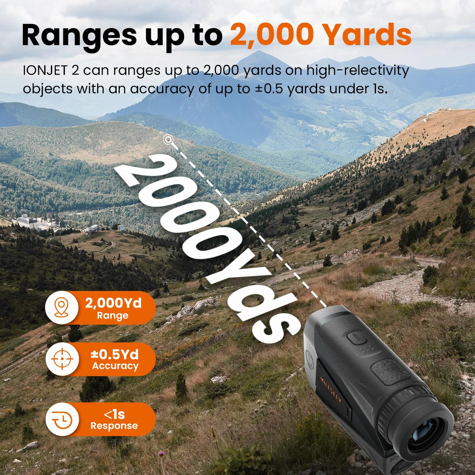 MiLESEEY Télémètre de Chasse/Golf, 1830m/2000Yards, Alimentation Double, Télémètre Distance/Angle/Trajectoire
