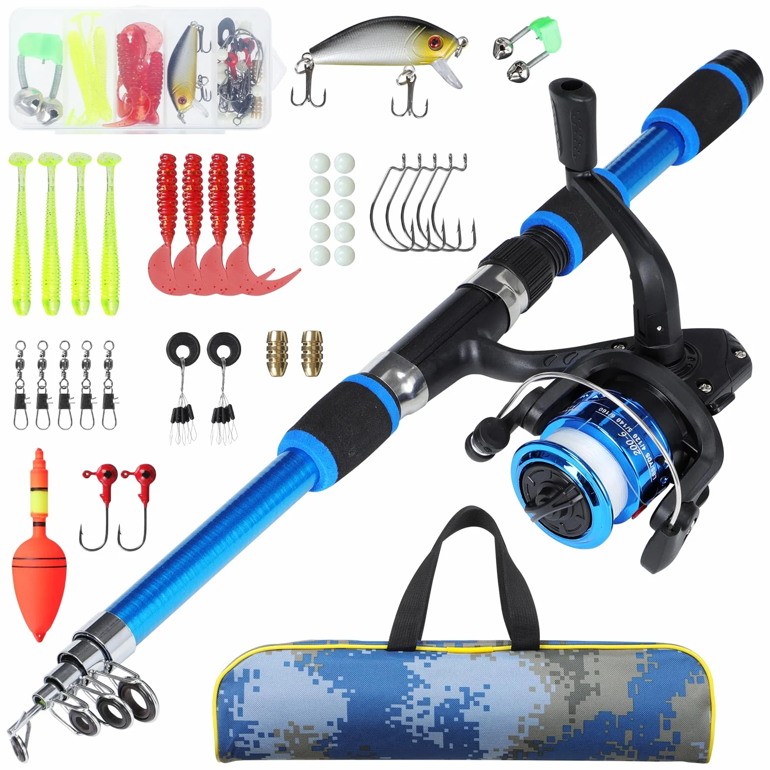 Kit de Canne à Pêche pour Enfants,180cm Combo Télescopique Canne et Moulinet pour Débutants avec Moulinet Spincast, Equipement de Pêche, Kit Peche pour Garçons, Filles, Tout-Petits
