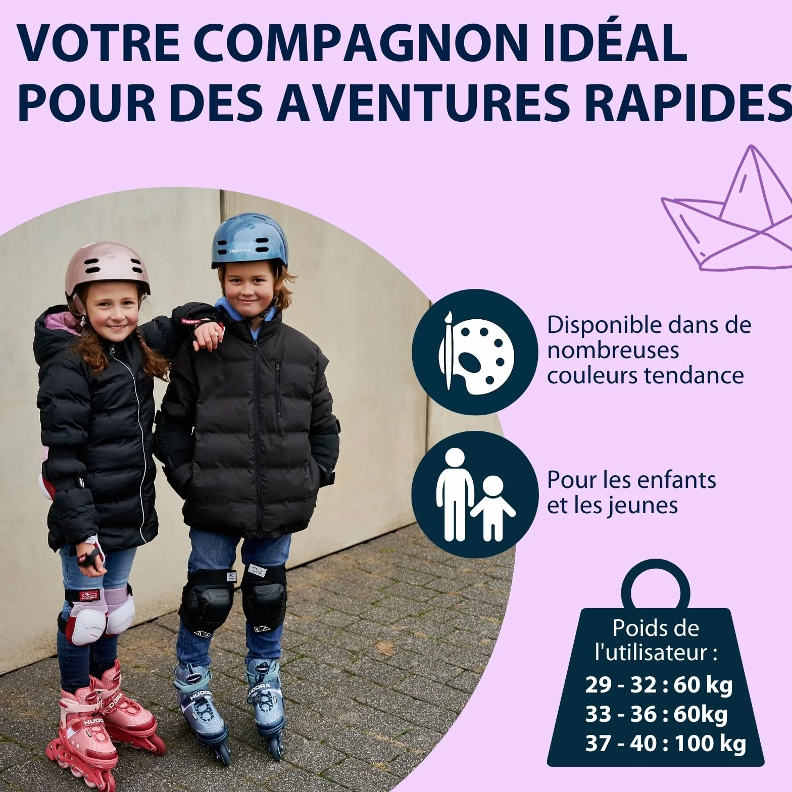 HUDORA Patins à roulettes Mia/Leon réglables en 4 Tailles Enfants Adultes