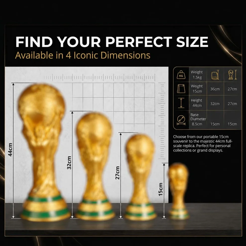 Réplique de Trophée Coupe du Monde de Football, Coupe de Champion en Résine pour Fans, Souvenir Football, Cadeau Décoratif pour Bureau, Bar, Fête