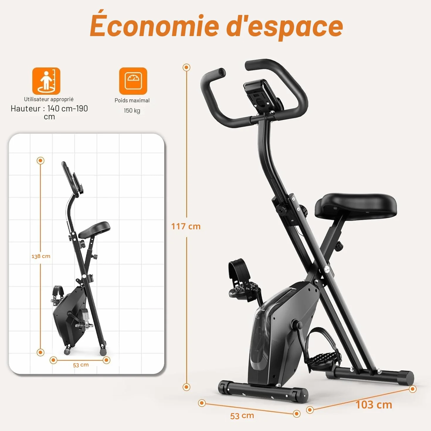 Dskeuzeew Vélo D’Appartement Pliable, Velo d Appartement avec Moniteur LCD et Mesure du Pouls Manuel, Vélo D'exercice Magnétique de Niveau 16 Avec Siège Confortable, Peu Encombrant