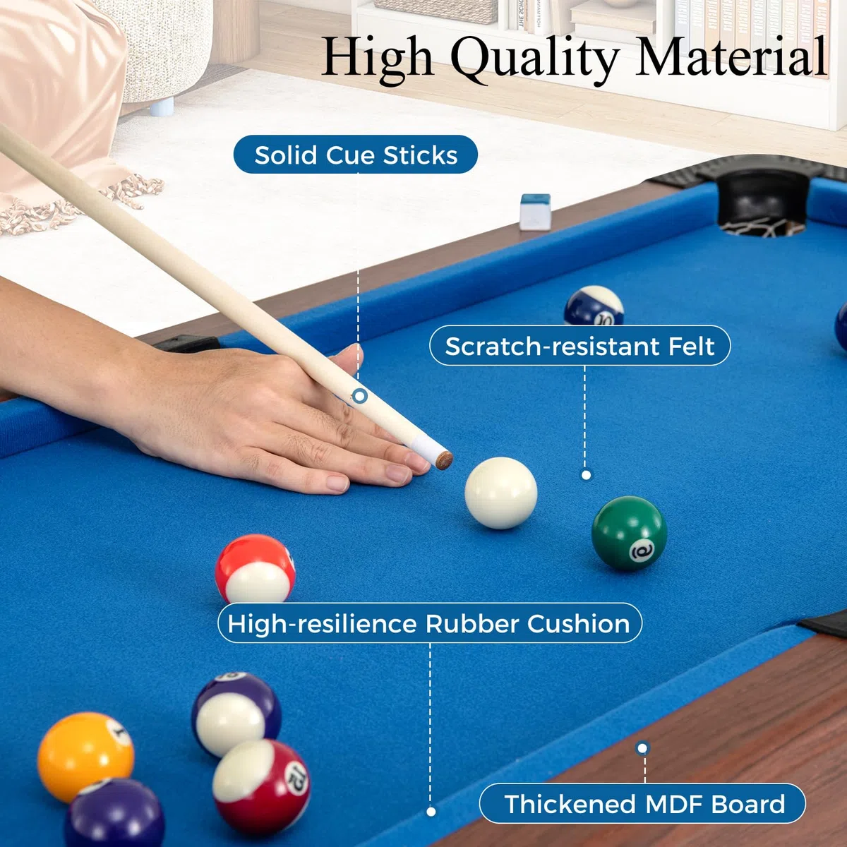 HOMASIS Billard, Mini Billard en Bois avec 16 Boules de Billard, 2 queues, 2 craies, Triangle, Brosse, Set de Billard pour la Maison, Le Bar, Les Enfants et Les Adultes, 122 x 61 x 76cm
