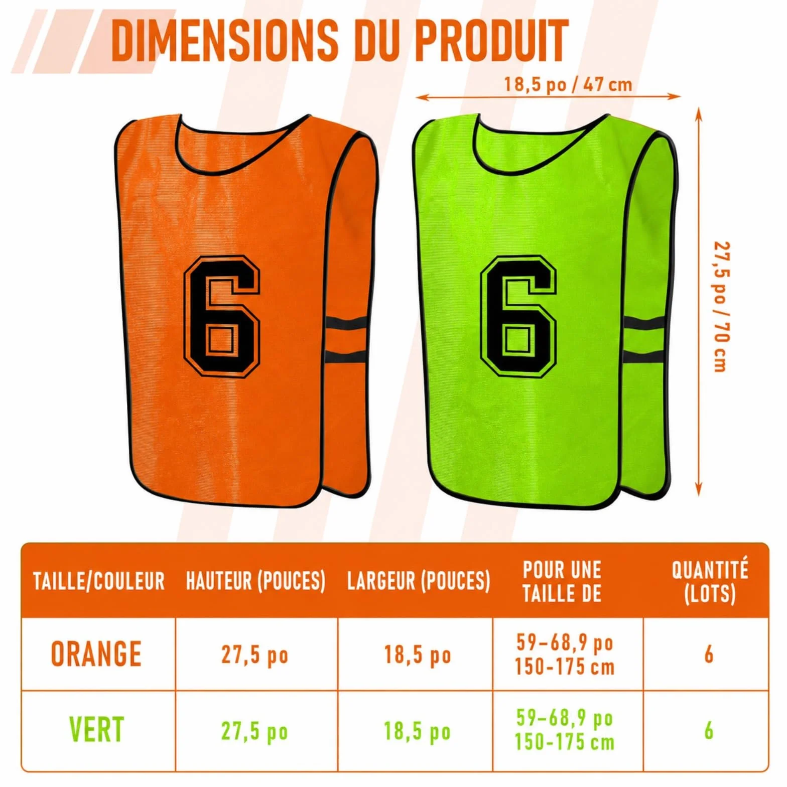 Chasubles de Football Adulte – Lot de 12 Gilets d’Entraînement Réversibles Numérotés pour Matchs et Sports d’Équipe – Maillots Respirants pour Foot, Basket, Volley – Vert/Orange