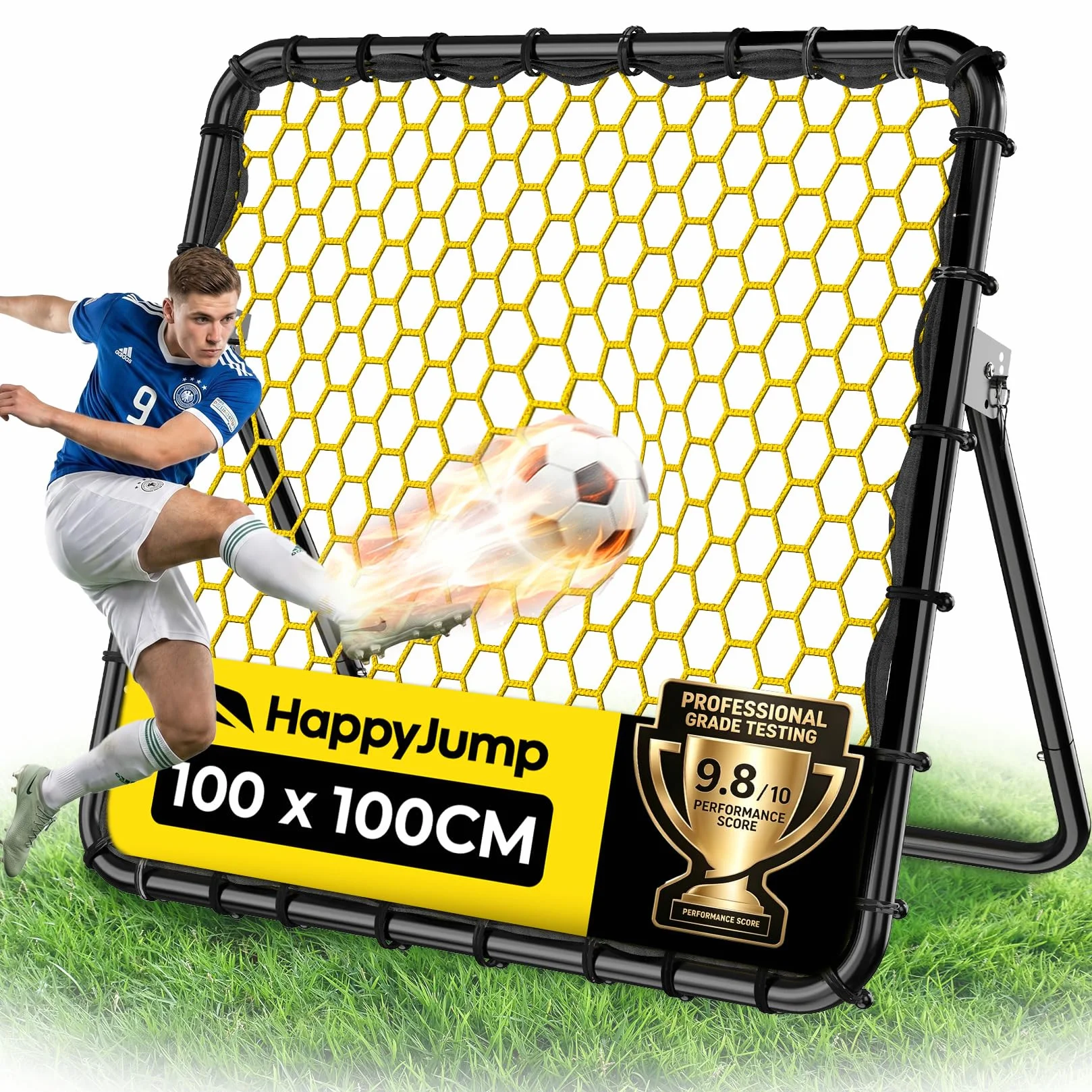 Happy Jump Filet de Rebond Football 1x1m – Angles Réglables, Structure en Nid d’Abeille, Améliore la Technique et Les Réflexes, Idéal Débutants & Confirmés