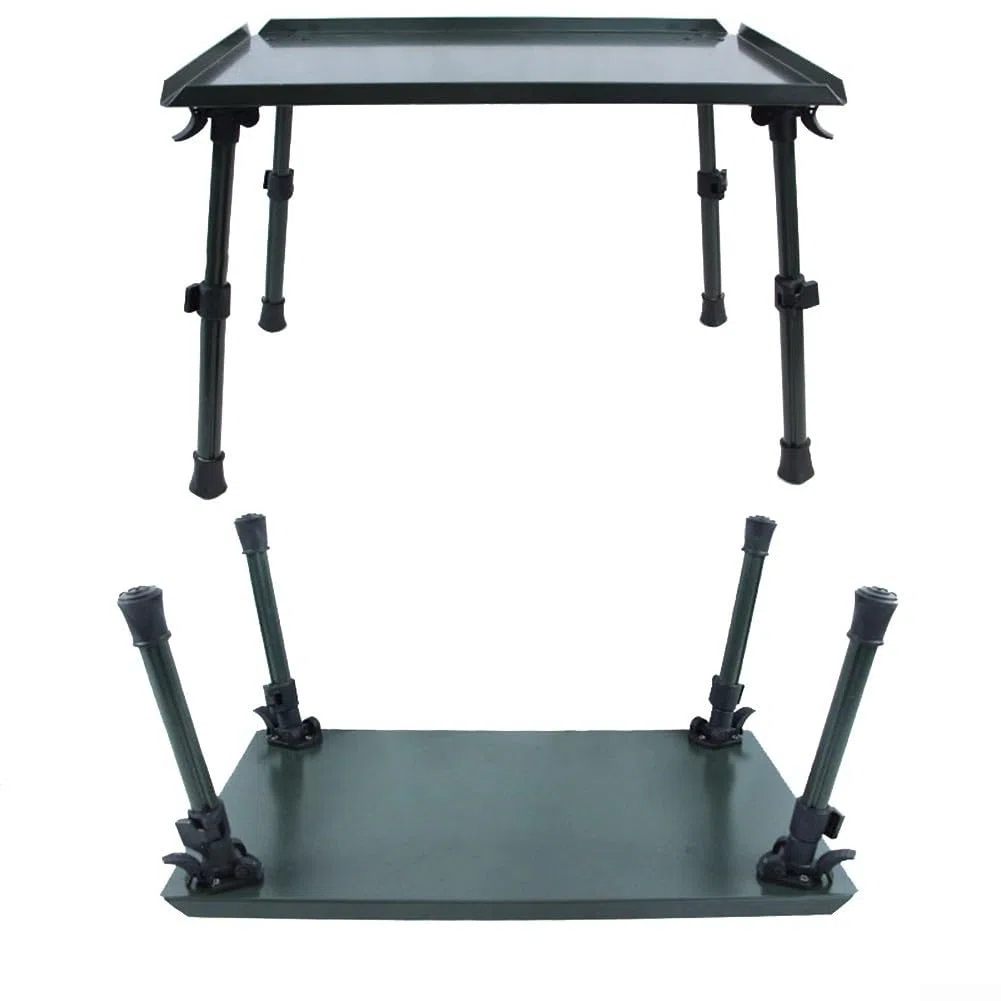 Table de bivouac pour pêche à la carpe verte avec pieds réglables en alliage d'aluminium, table de tente pliable en plastique pour les pêcheurs à la ligne, équipement léger et portable de 34,5 x 26 cm