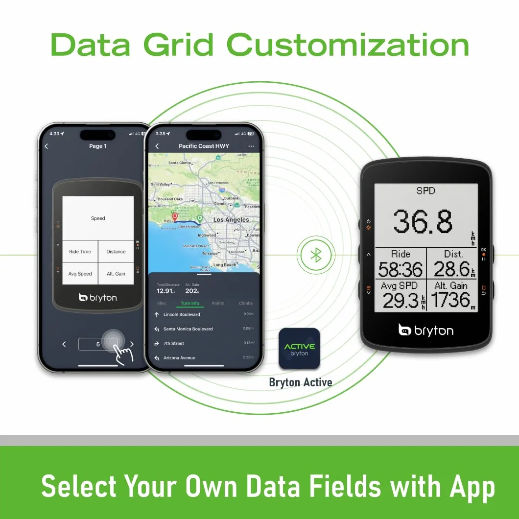 Bryton Rider 460 Compteur GPS Vélo 2,6 Pouces LCD, Assistance de Navigation Innovante, Compatible avec Vélos Électriques et Radar Vélo, Autonomie 32h, Bluetooth Ant, Étanche
