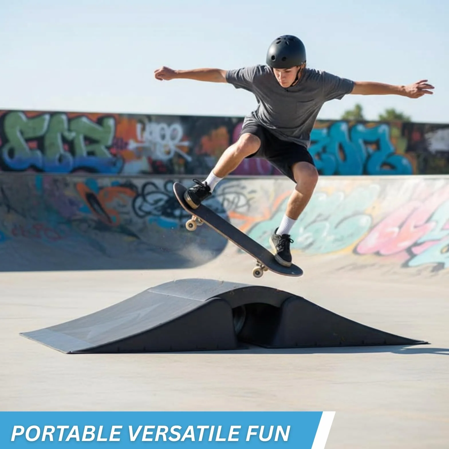Outdoor Play | Rampe de patinage avec trois fonctions | Rampe de skate pour skateboard, roller, patins à roulettes, vélo, voitures radiocommandées, vélos BMX, patins. Ne convient pas aux trottinettes