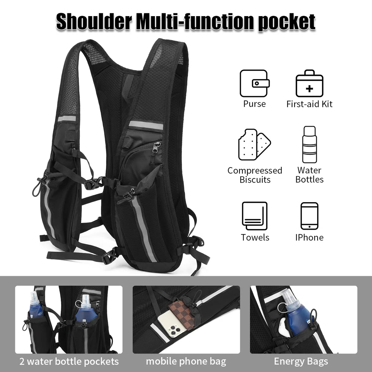 Sac à dos d'hydratation avec poche d'hydratation | Gilet de course pour homme et femme | Sac à dos de course à dos d'hydratation | Sac à dos de vélo, jogging, trail running