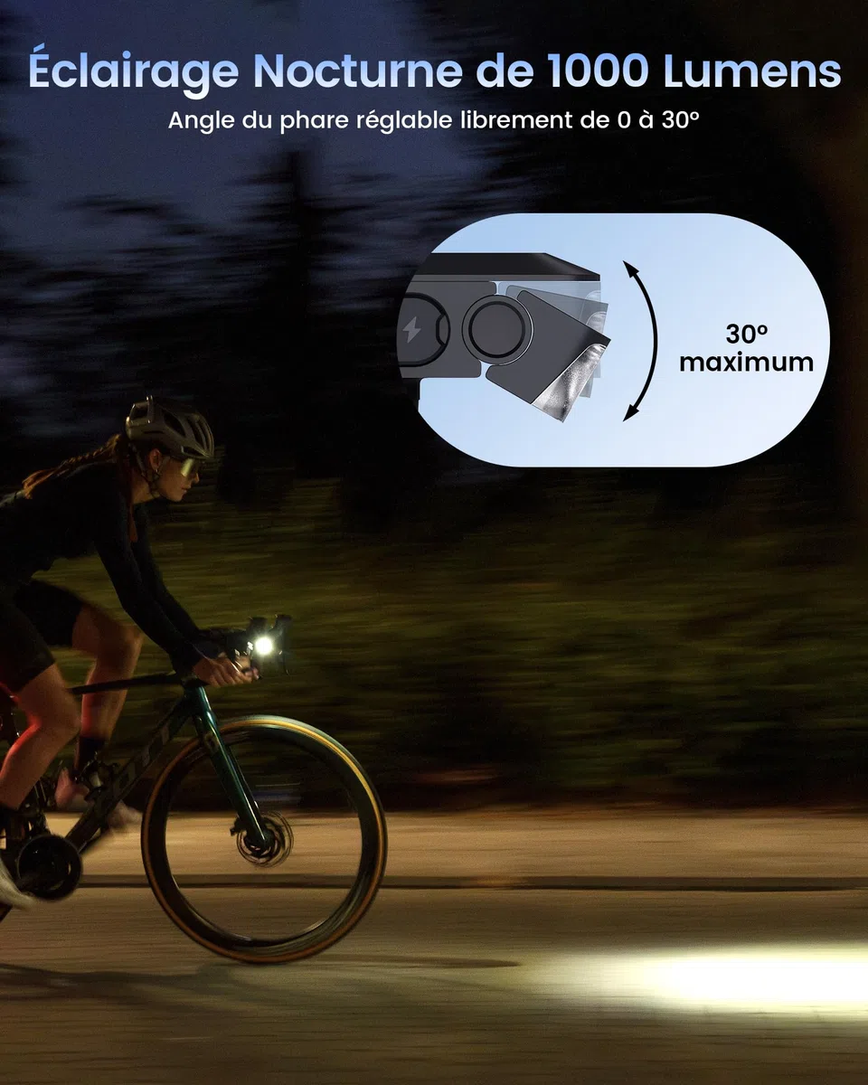 RAVEMEN FR1000 1000 Lumens Phare Avant pour Un éclairage Nocturne et Une Visibilité Diurne Compatible avec Garmin/Wahoo/Bryton Compteurs Vélo, éclairage et Support intégrés, Marche/Arrêt Automatique