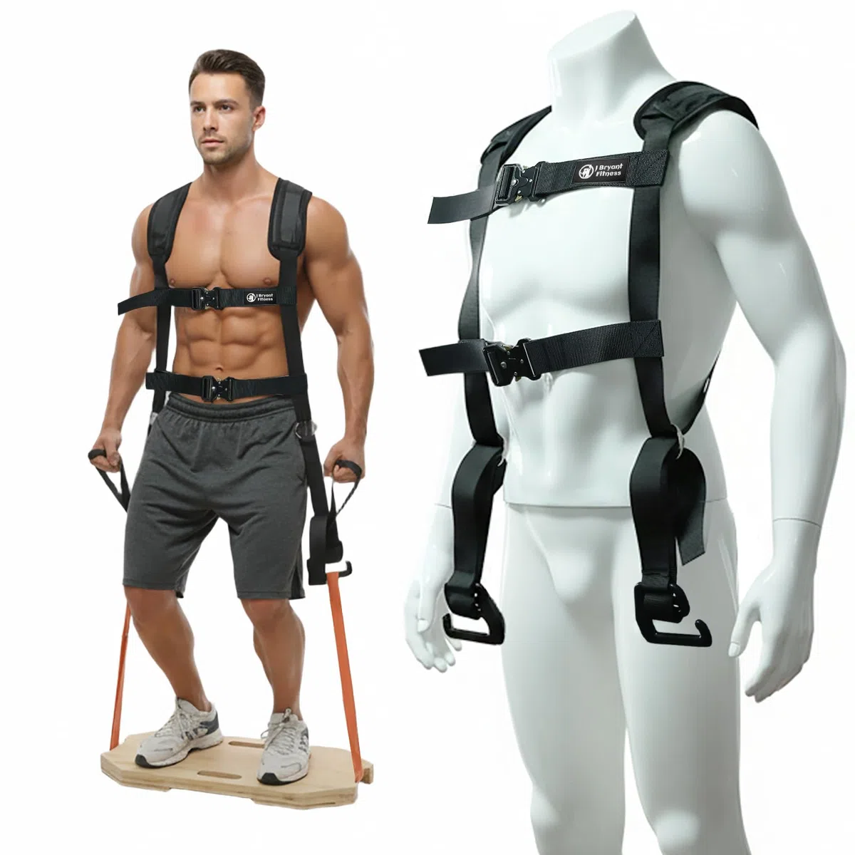 J Bryant Harnais de squat réglable pour bandes de résistance, sangle d'épaule rembourrée, boucles à dégagement rapide et crochets en E pour entraînement des fessiers, des jambes et du corps entier
