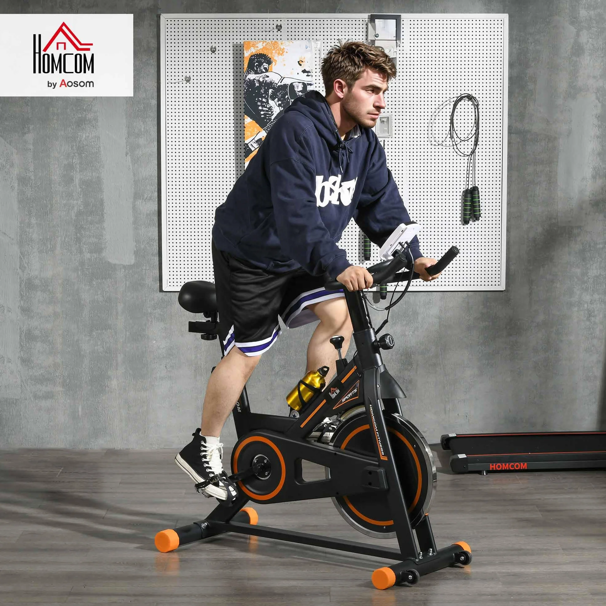HOMCOM Vélo d'Appartement avec Écran LCD, Résistance Réglable, Charge 120 kg, Noir et Orange