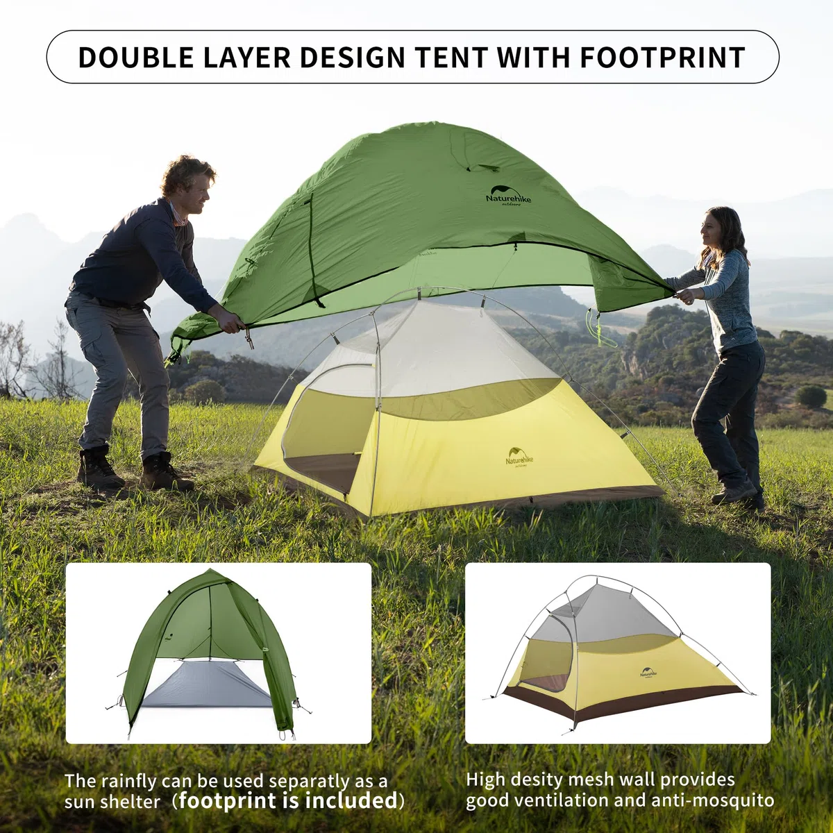 Naturehike Cloud-Up 2 Tente de Camping 2 Personnes 3-4 Saison Sac à Dos Léger de Randonnée