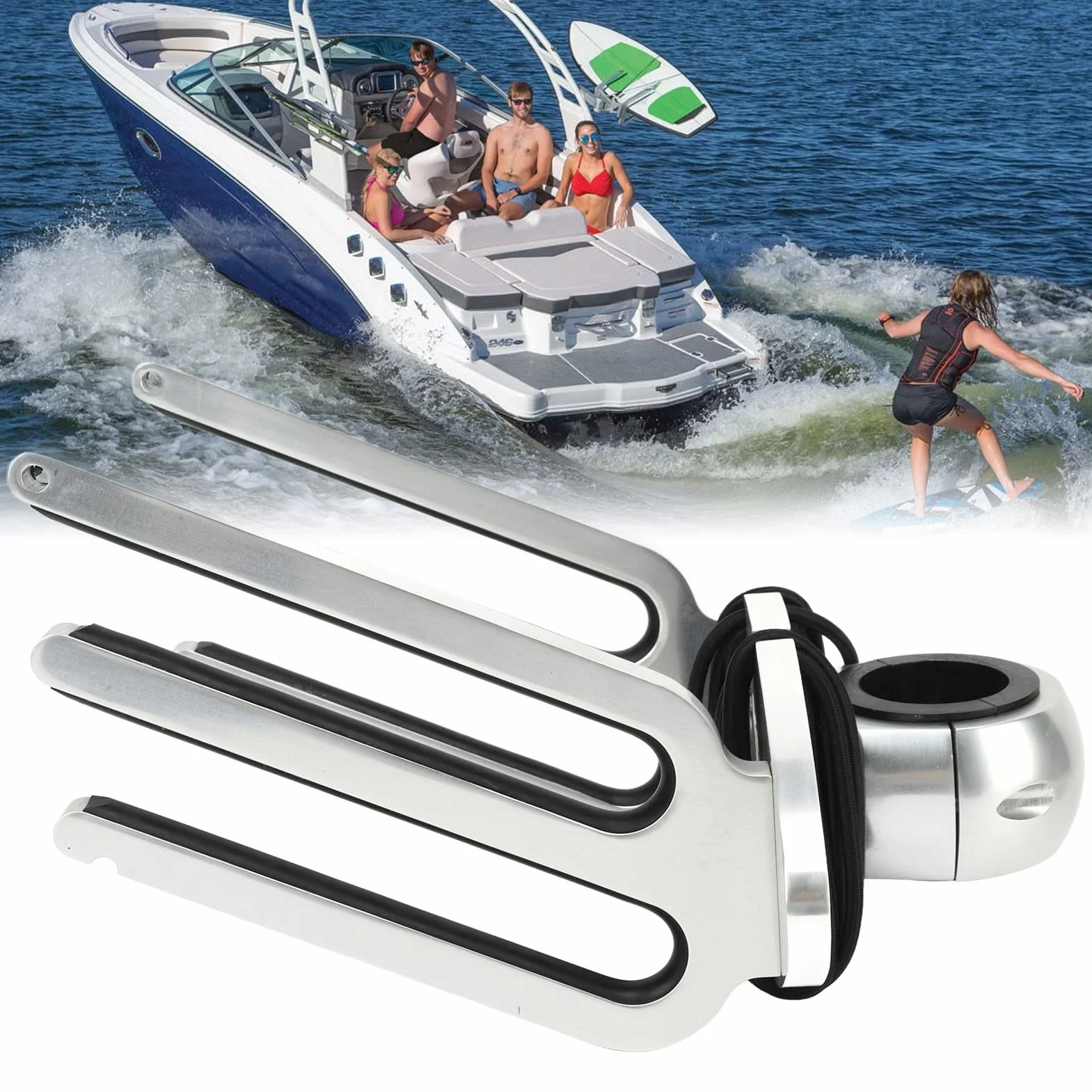 Wakeboard Rack 6061 Aviation Grade Aluminium Wakeboard Tower Rack Support de Support de Wakeboard à Angle Réglable en Alliage D'aluminium Poli pour Tube de Serrage 1,89 pouces