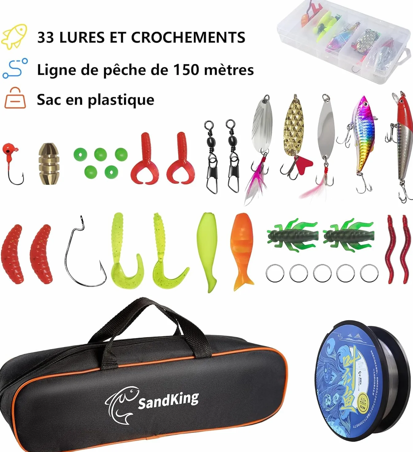 Kit de Canne à pêche, Canne à pêche télescopique et Moulinet avec Moulinet, appâts bioniques, hameçons et Porte-Badge