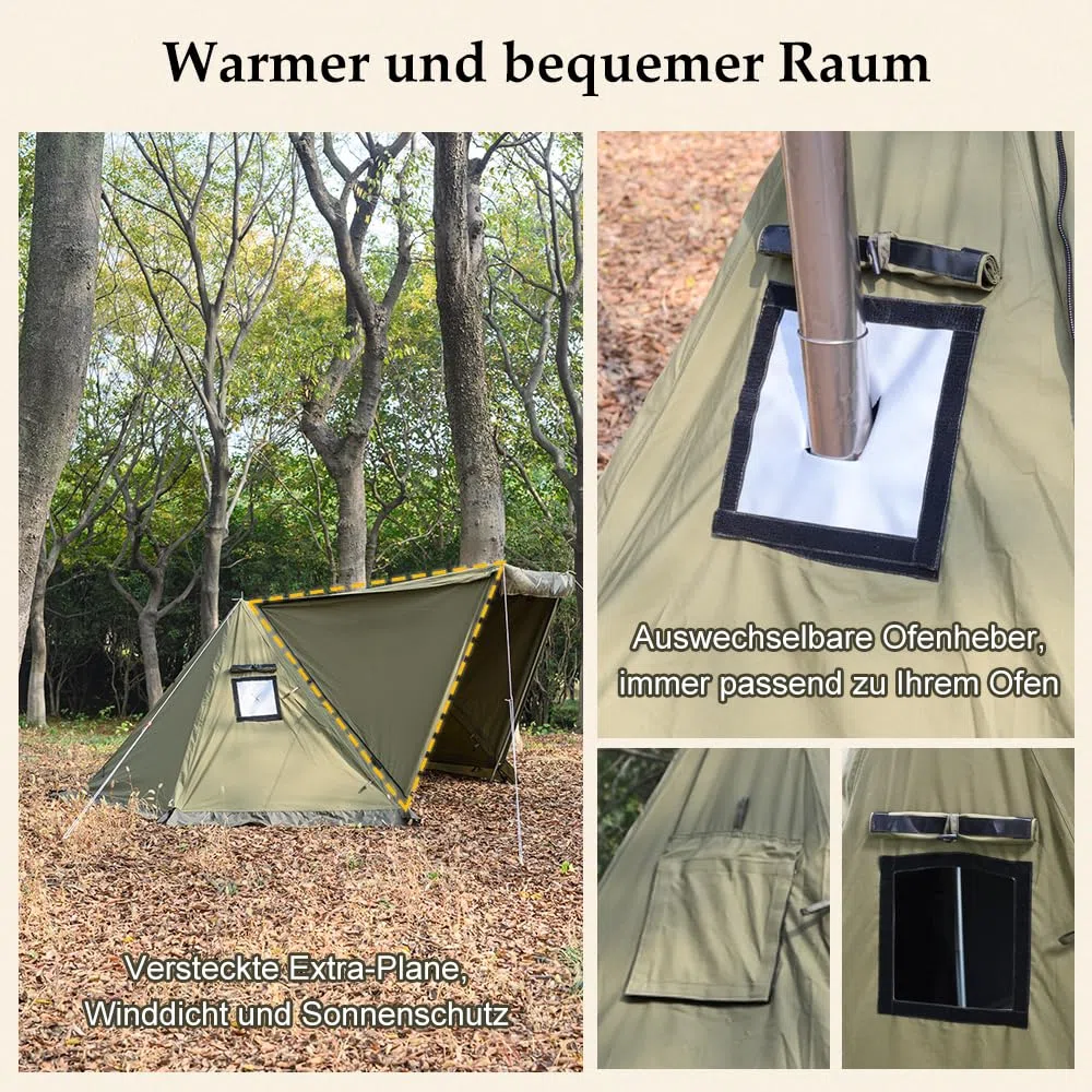 TOMOUNT Minilite Tente d'Intérieur en Coton avec Trou de Poêle pour 1 Personne - 4 Ans, pour Camping, Randonnée, Trekking