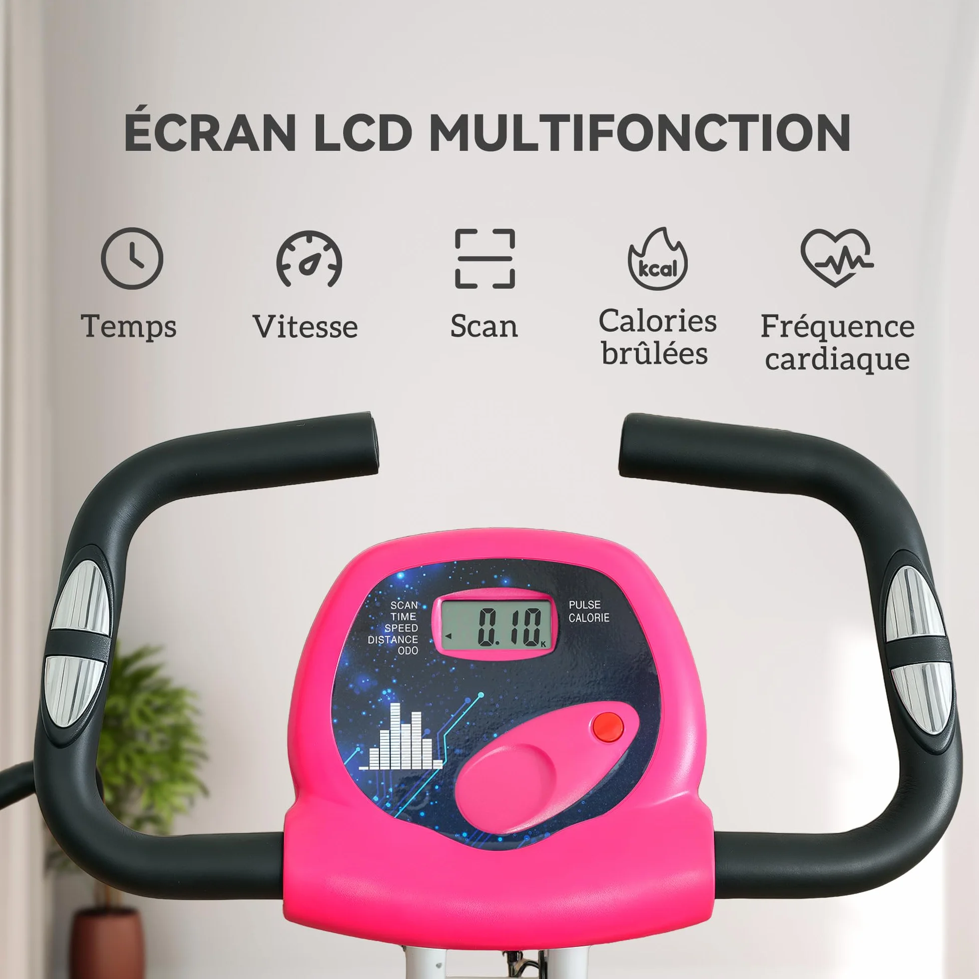 HOMCOM Vélo d'Appartement Magnétique Pliable - Collaboration Aosom.fr x FFHandball - Vélo de Fitness en X Silencieux pour Sport Maison et Cardio-training - Écran LCD & Capteur Pouls