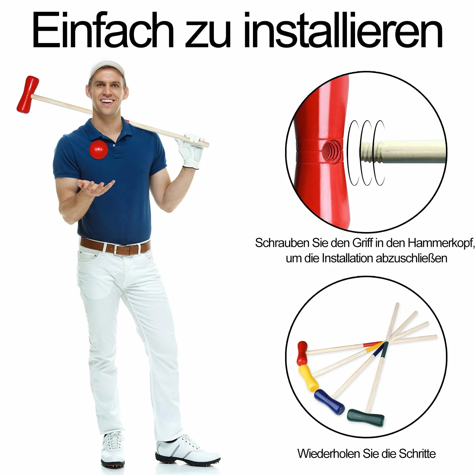 FIVMEN Jeu de croquet en bois pour 4 joueurs, jeux de jardin, jeux de plein air, adultes et enfants