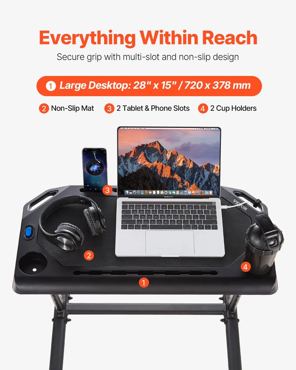 VEVOR Bureau de vélo d'entraînement Mobile, Table de vélo pour entraînement Pliable avec Roues verrouillables, Bureau de Fitness antidérapant à Plusieurs Fentes avec Guidon, pour Exercices à Domicile