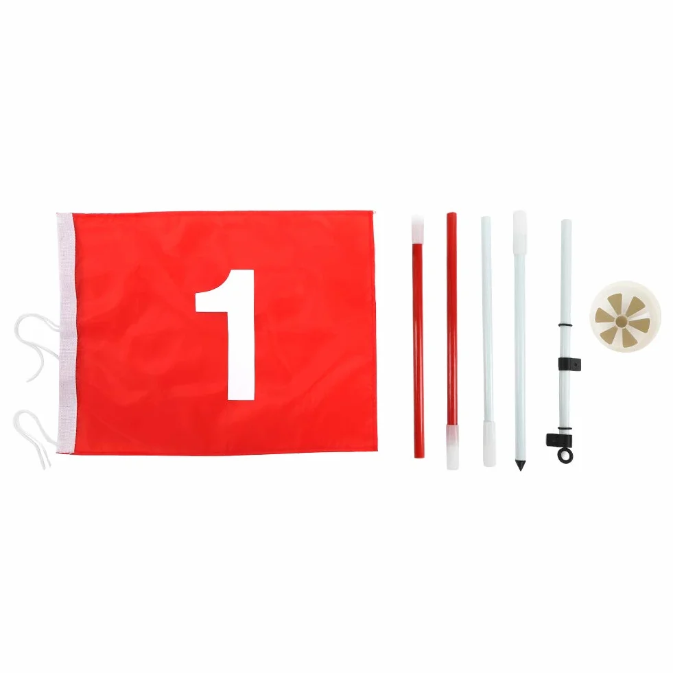 Ejoyous Ensemble de Drapeaux de Trou de Golf, Lot de 5 Drapeaux de Portables avec Drapeau Rouge Fanion et Putting Cup Mât de Drapeau Vert de Amovible