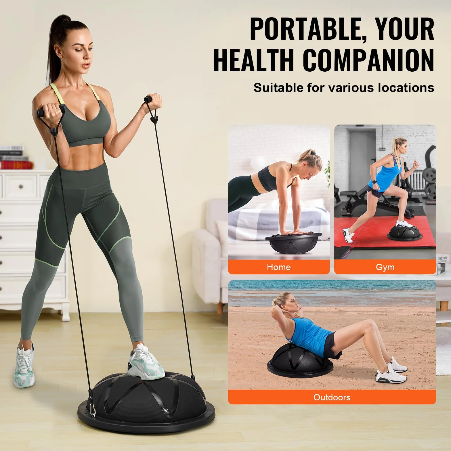 VEVOR Balle d'Équilibre Demi-ballon Fitness 66cm avec Pompe à Pied, Capacité 300 kg