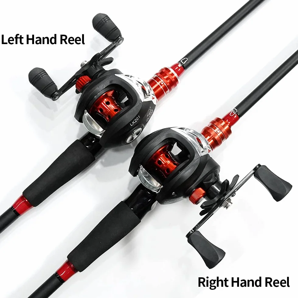 Kilitn Canne à pêche et Moulinet, Baitcasting Combo Baitcast Reel, 1,8 m 2,1 m 2 pièces en Fibre de Verre Durable enveloppée de Fibre de Carbone avec poignée Confortable en EVA