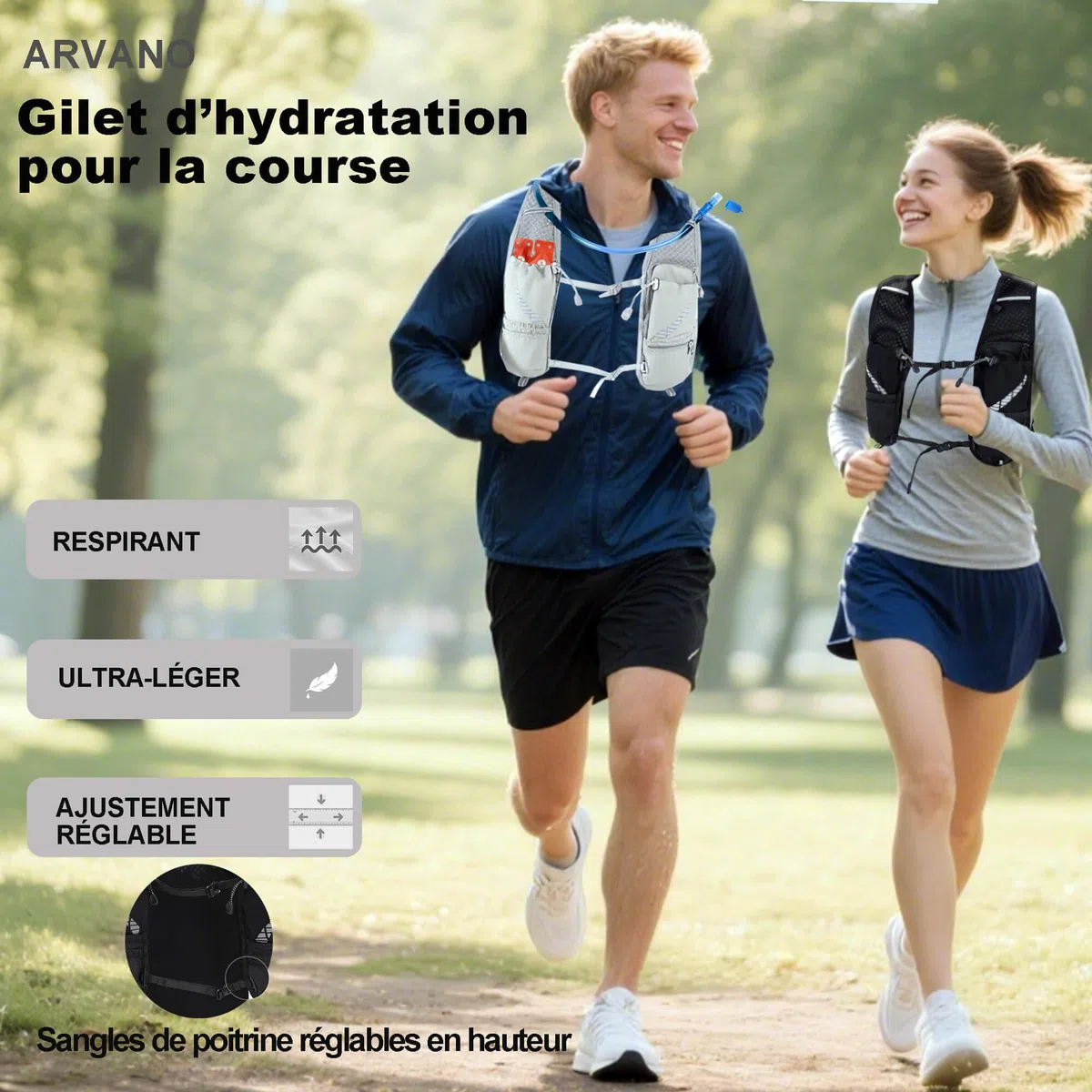 Sac à Dos Gilet de Hydratation pour Course à Pied avec Poche à Eau 1,5L, Léger Respirant 5L Sac Hydratation Running, Trail, Vélo, Randonnée pour Femmes et Hommes