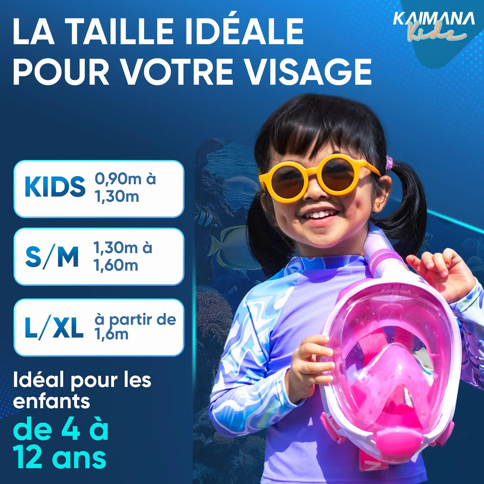 KAIMANA® Masque Plongée Adultes et Enfantes | Snorkeling Intégral Anti-Buée CO2 Safe | Tuba Adulte | Sac de Transport Inclus
