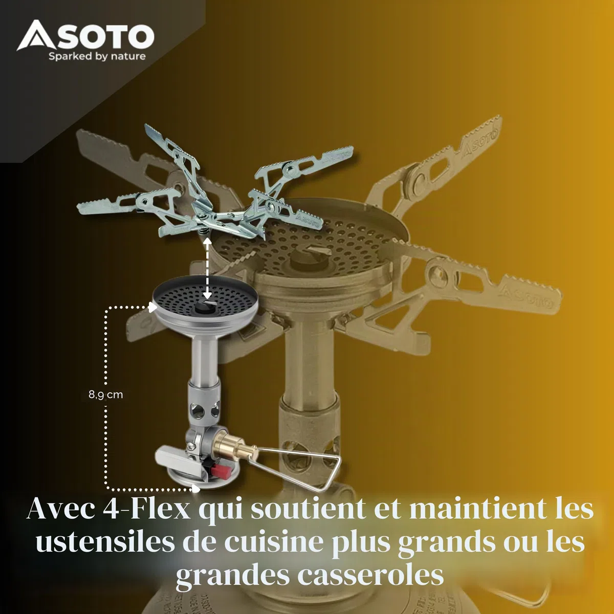 SOTO WindMaster Réchaud à Gaz Camping – Réchaud Outdoor Ultraléger (87 g) avec Allumage Piezo Stealth Igniter, Tête de Brûleur Concave Anti-Vent, Micro Regulator pour Cartouche à Vis