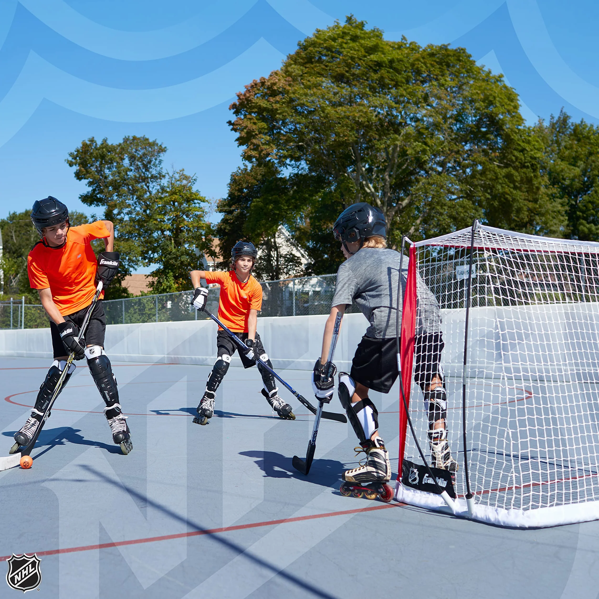 Franklin Sports Fibertech Cage de Hockey de Rue Portable de la LNH Ensemble de But roulettes-127 cm Unisexe-Adolescents, Rouge, 50 inches
