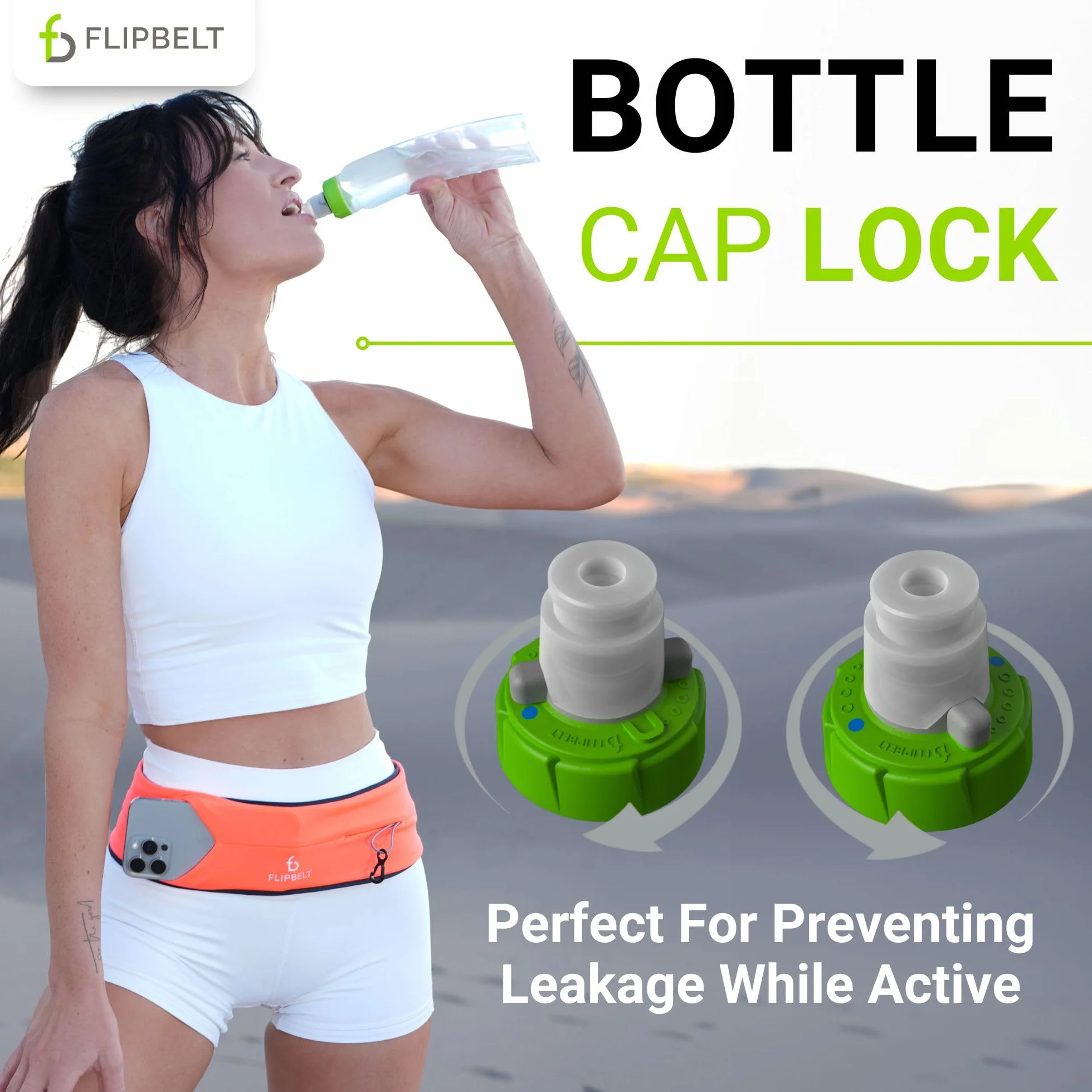 FlipBelt Arc Ceinture de course pour bouteille d'eau, bouteille d'hydratation incurvée, 38 ml, vert