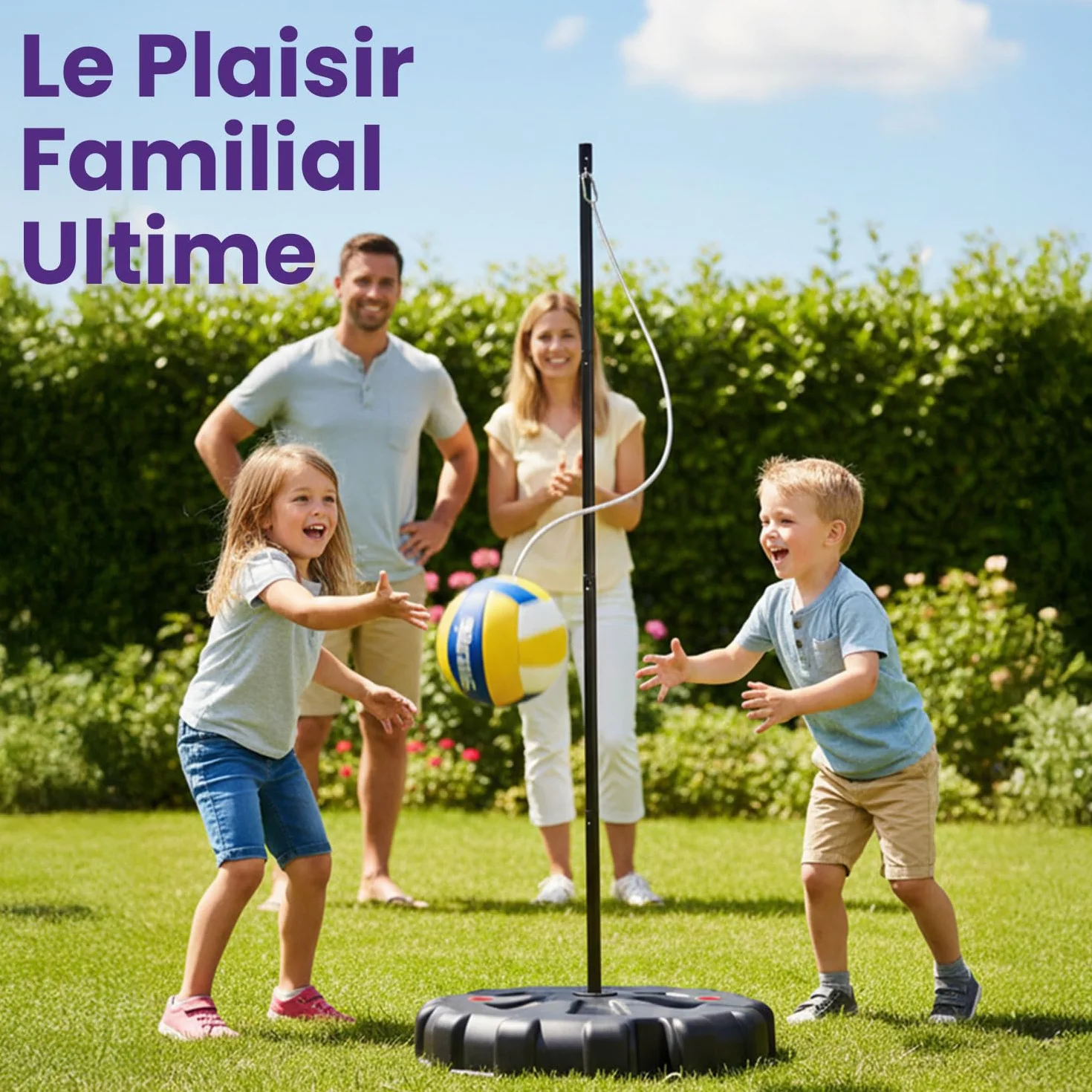 Hurtle Jeu de Tetherball Extérieur Réglable 1,2-2,7 m Set Complet Base Lestable Balle Corde Jardin Stable