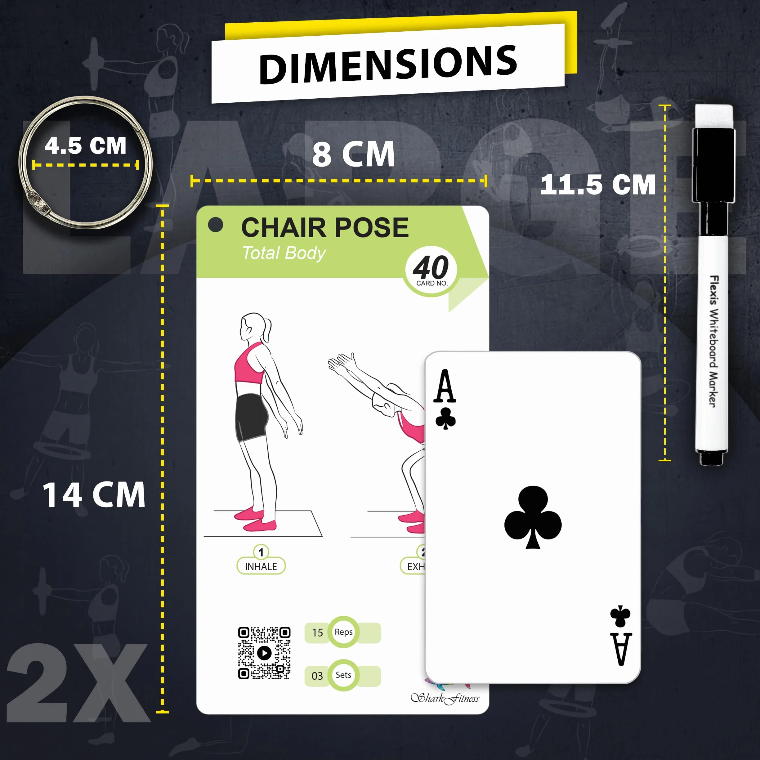 Cartes de Pilates – 58 cartes d'exercice avec instructions vidéo et conseils de respiration | Marqueur effaçable à sec et anneau gratuit pour planificateur d'entraînement à domicile pour femme