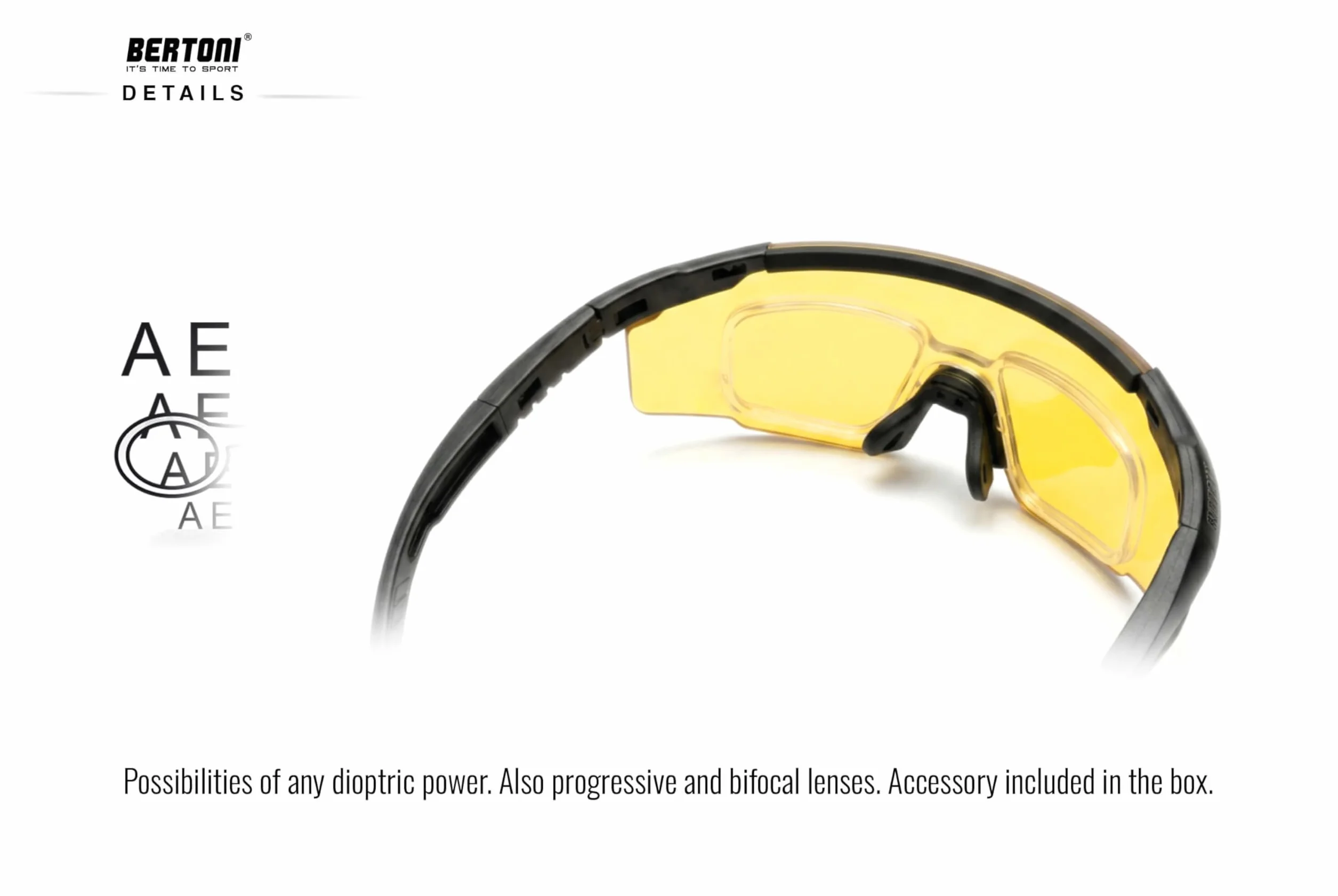 Bertoni Lunettes de Tir Sportif avec 4 Verres Interchangeables de Protection Balistique avec Clip pour Verres Correcteurs – Mod. SH890N SOS