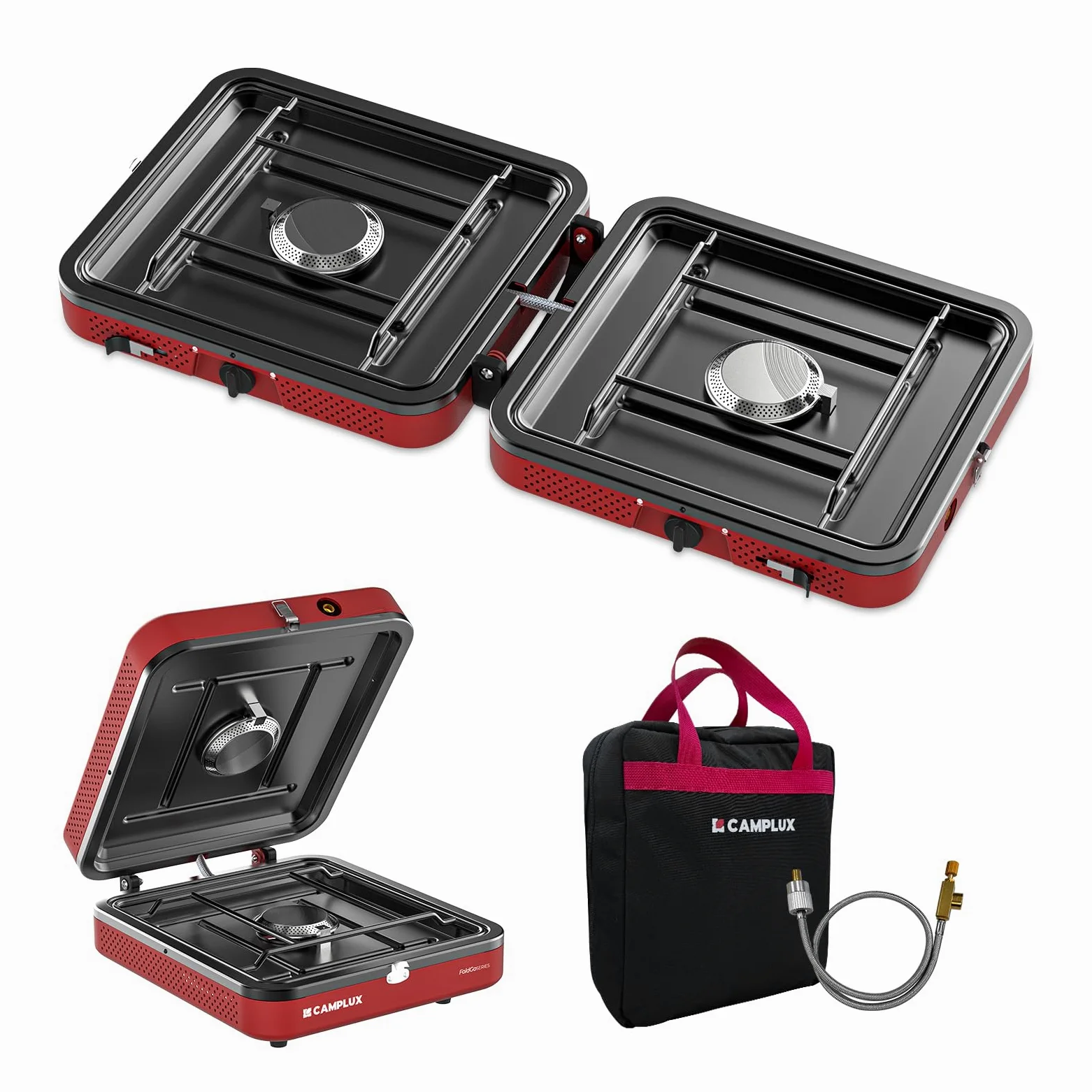 CAMPLUX FoldGo Réchaud de Camping à 2 Brûleurs, Réchaud à Gaz Portable, Compatible avec Cartouches de Gaz Standard, 28-30 mbar, Idéal pour le Camping, la Randonnée et les Pique-niques